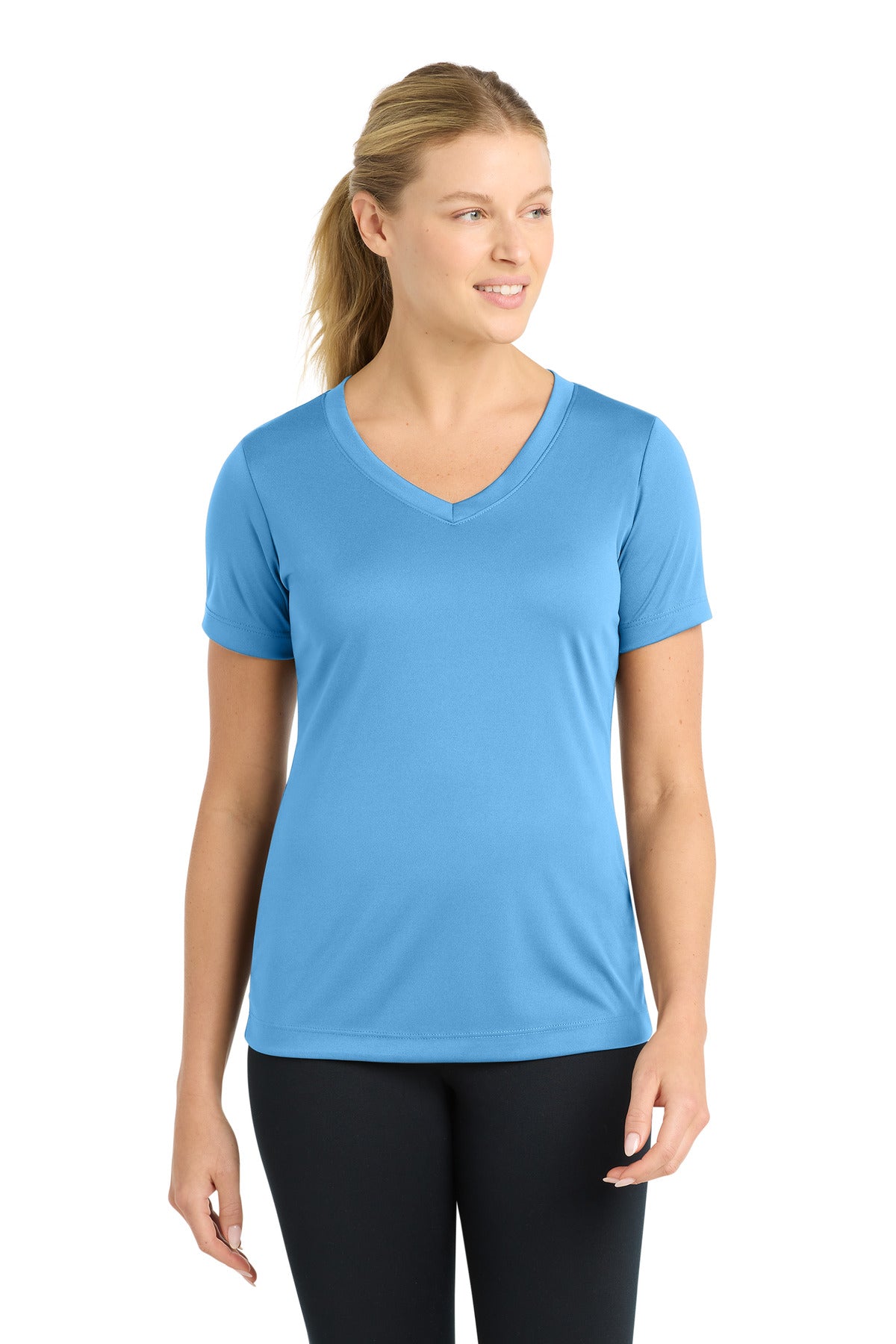 Custom logo Sport-Tek® Women's PosiCharge® Competitor™ V-Neck Tee. LST353 in Carolina Blue