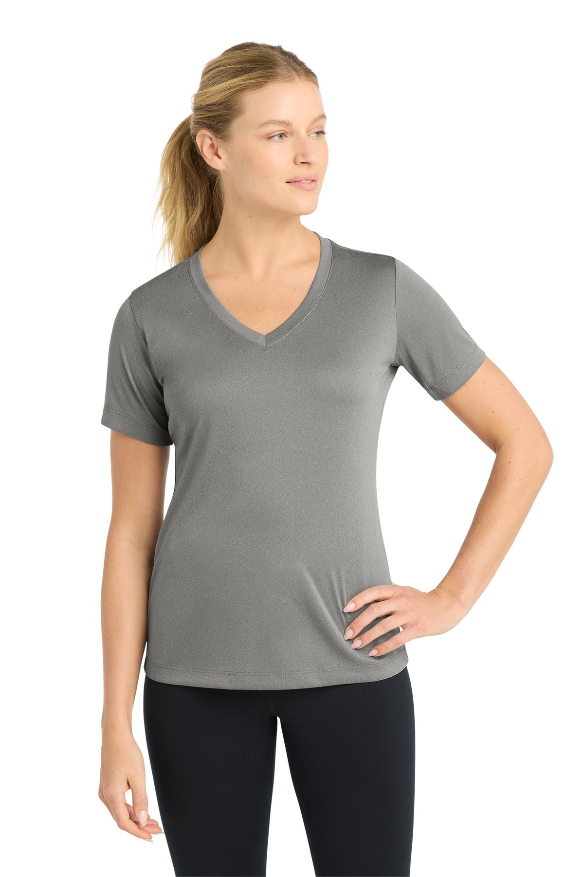Custom logo Sport-Tek® Women's PosiCharge® Competitor™ V-Neck Tee. LST353 in Grey Concrete Heather