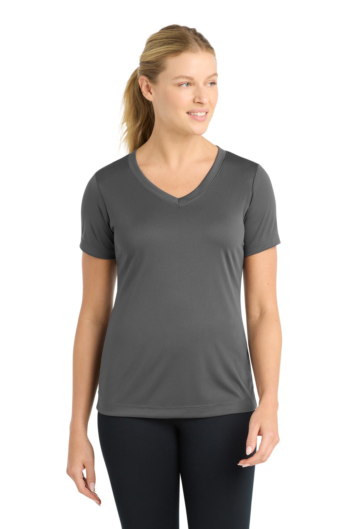 Custom logo Sport-Tek® Women's PosiCharge® Competitor™ V-Neck Tee. LST353 in Iron Grey
