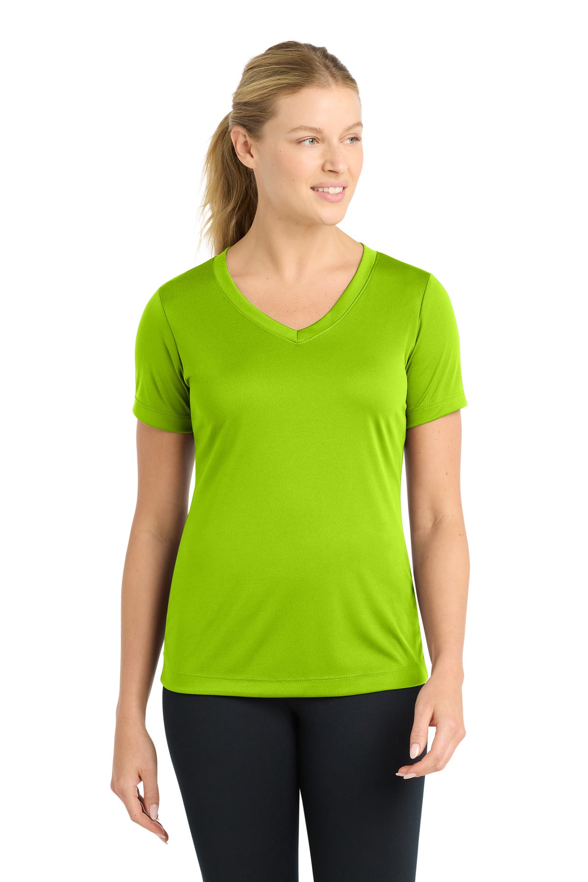Custom logo Sport-Tek® Women's PosiCharge® Competitor™ V-Neck Tee. LST353 in Lime Shock