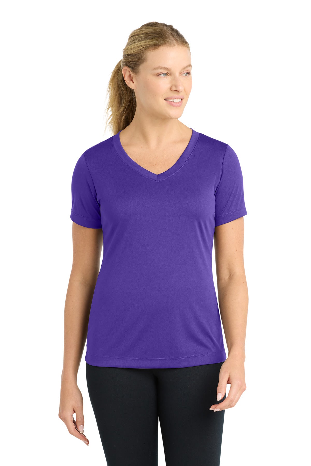 Custom logo Sport-Tek® Women's PosiCharge® Competitor™ V-Neck Tee. LST353 in Purple