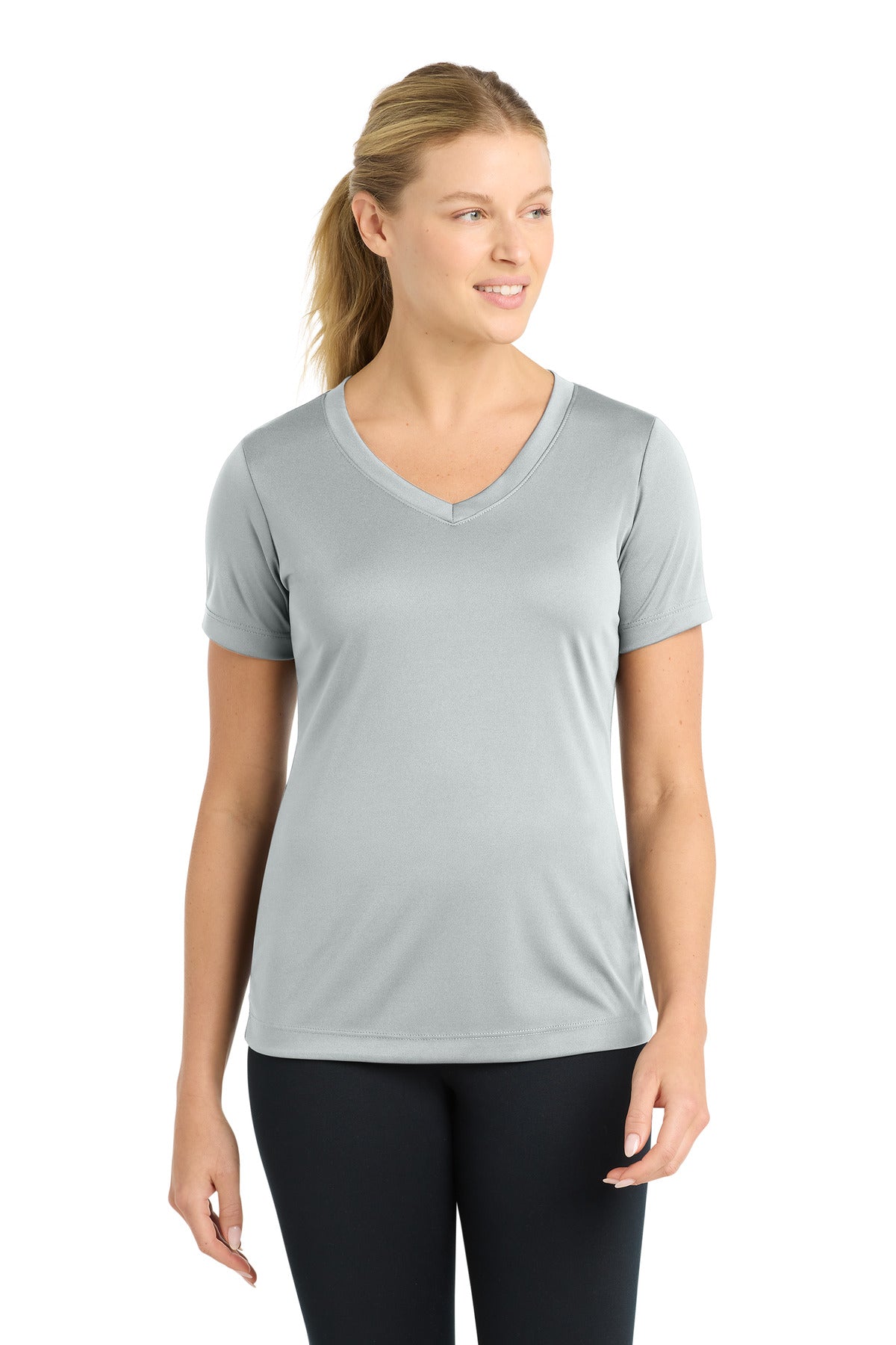 Custom logo Sport-Tek® Women's PosiCharge® Competitor™ V-Neck Tee. LST353 in Silver