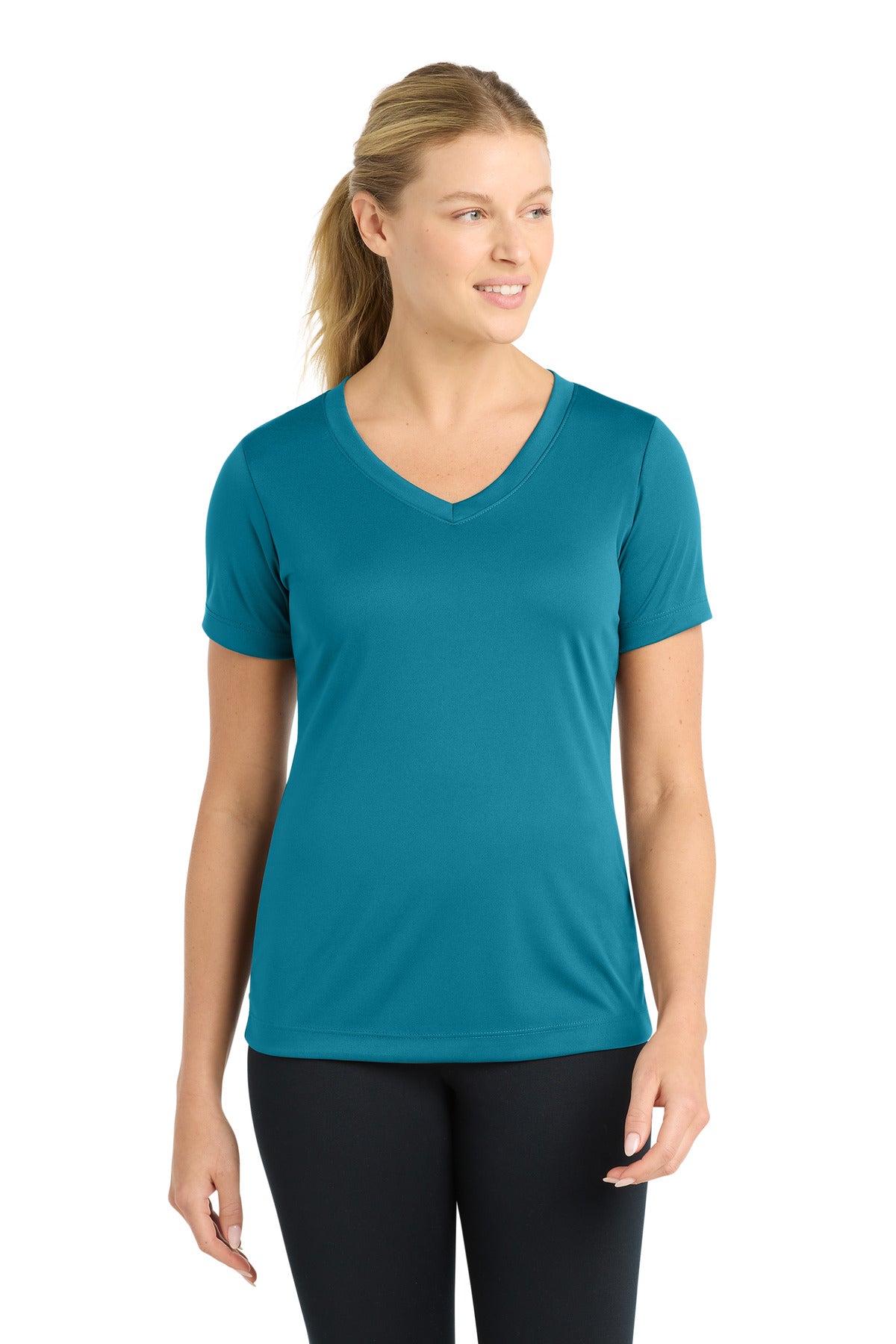Custom logo Sport-Tek® Women's PosiCharge® Competitor™ V-Neck Tee. LST353 in Tropic Blue