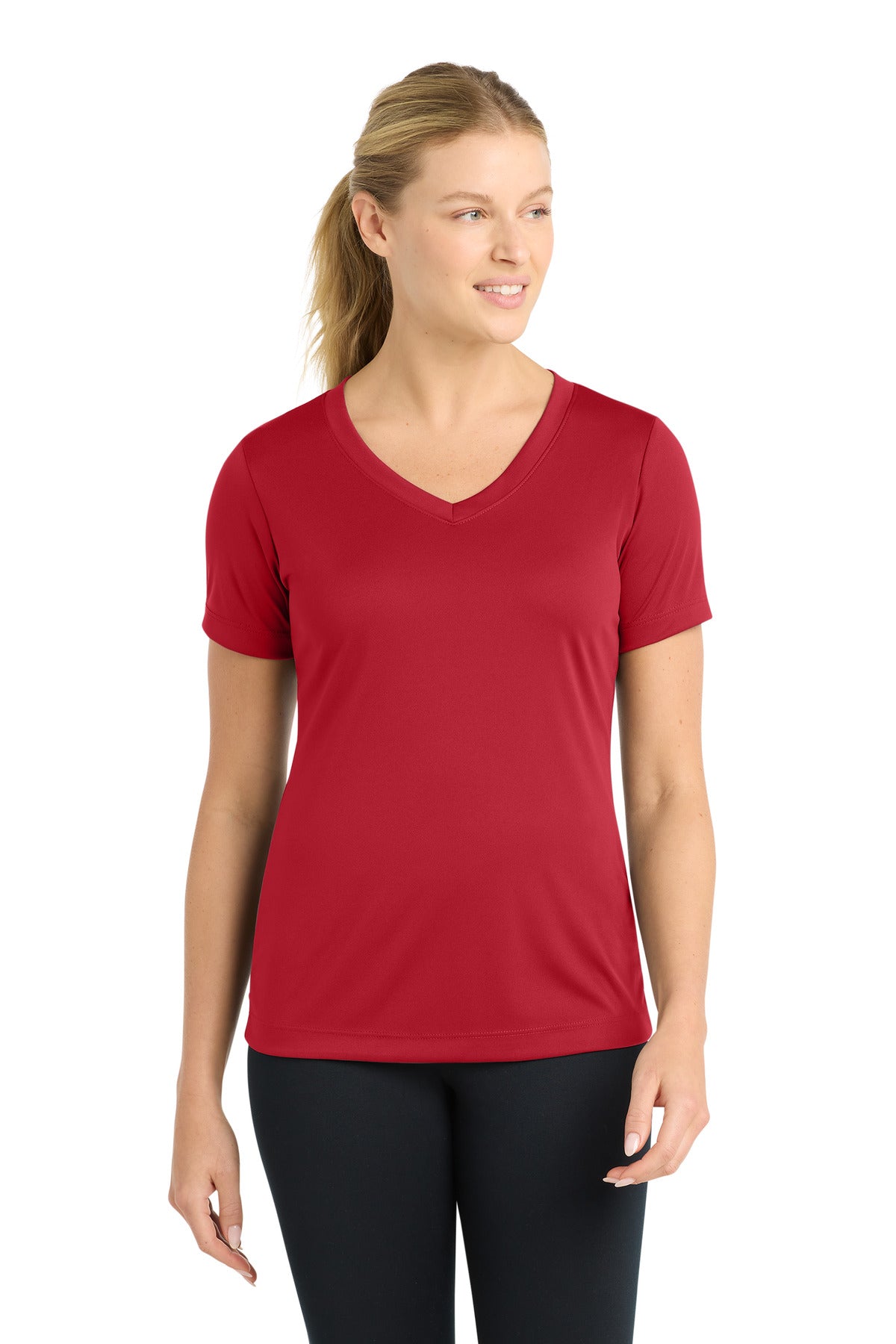 Custom logo Sport-Tek® Women's PosiCharge® Competitor™ V-Neck Tee. LST353 in True Red