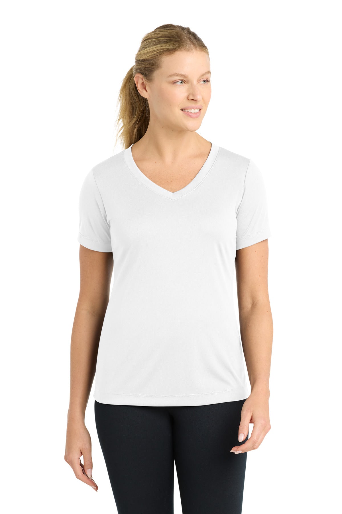 Custom logo Sport-Tek® Women's PosiCharge® Competitor™ V-Neck Tee. LST353 in White
