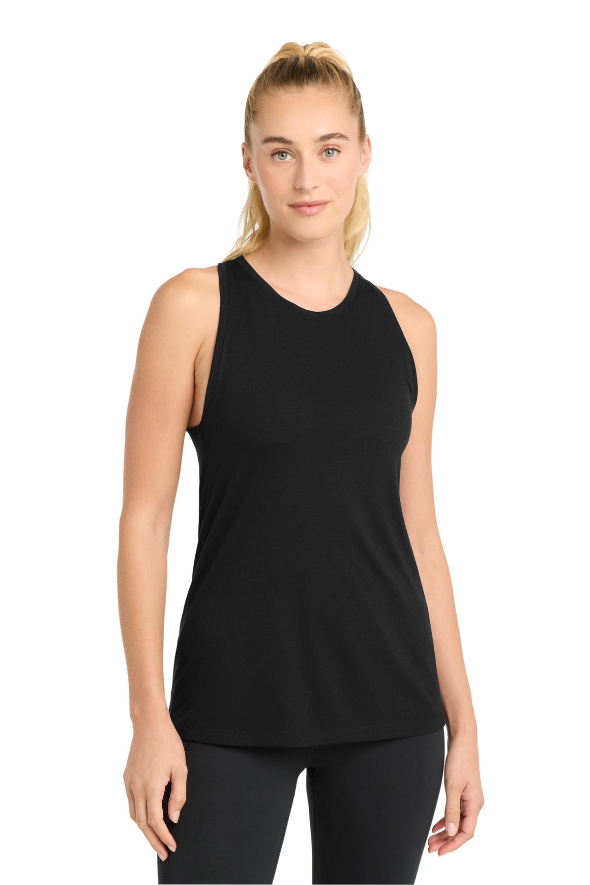 Custom logo Sport-Tek ® Women's PosiCharge ® Tri-Blend Wicking Tank. LST402 in Black Triad Solid