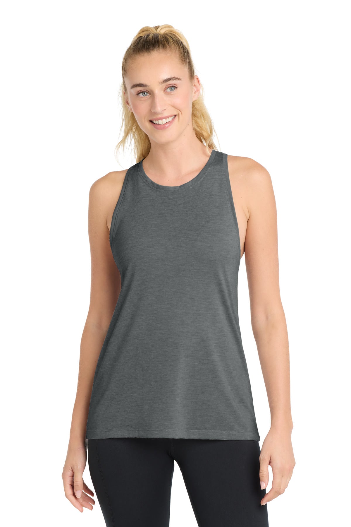 Custom logo Sport-Tek ® Women's PosiCharge ® Tri-Blend Wicking Tank. LST402 in Dark Grey Heather