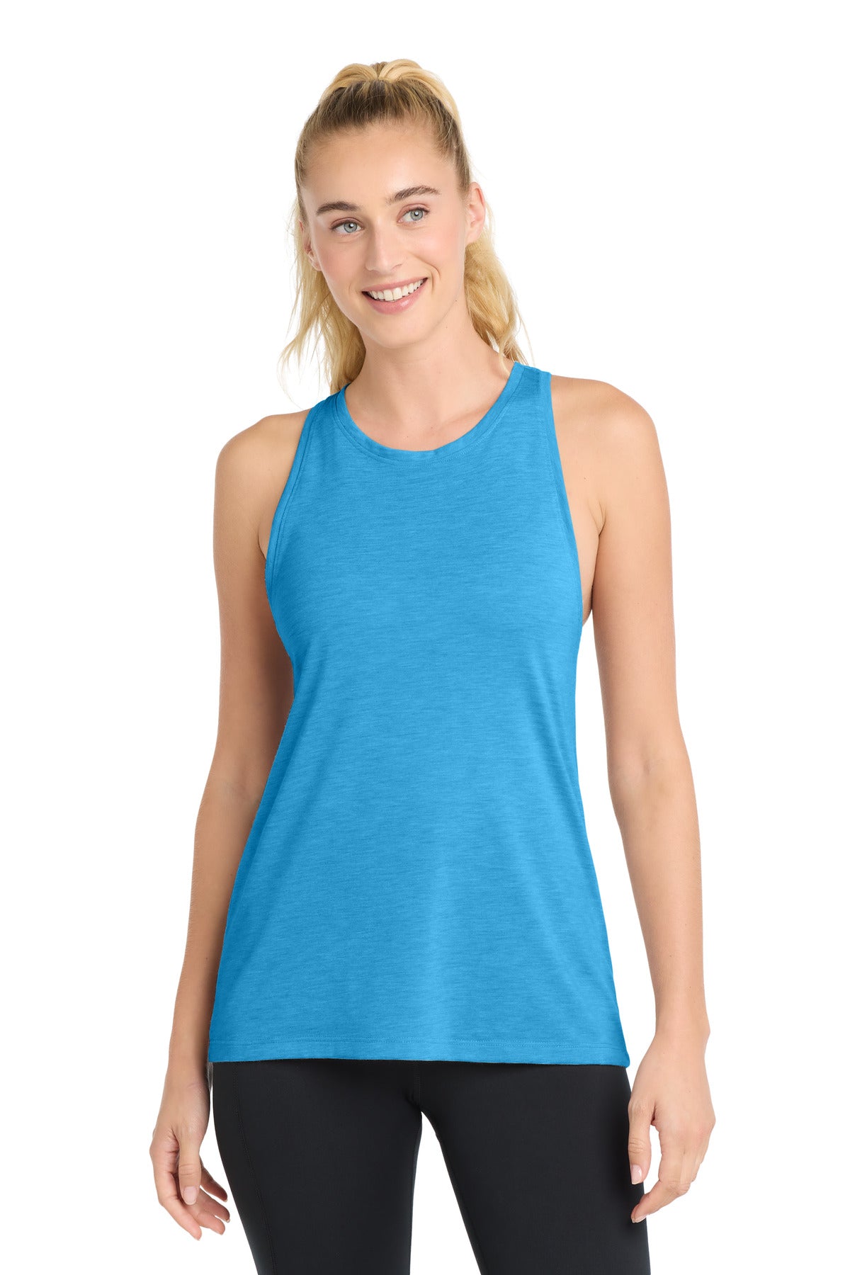 Custom logo Sport-Tek ® Women's PosiCharge ® Tri-Blend Wicking Tank. LST402 in Pond Blue Heather