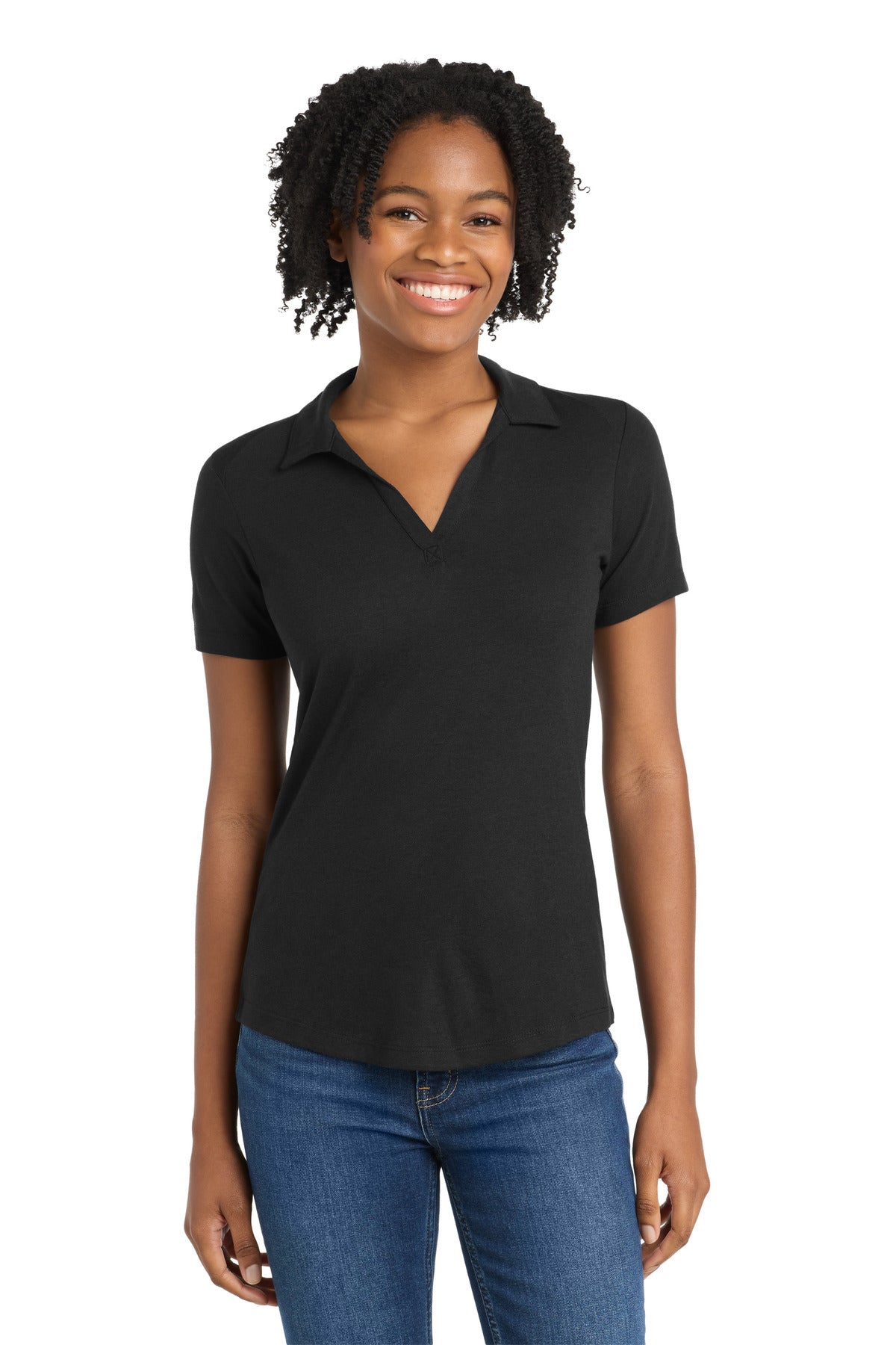 Custom logo Sport-Tek ® Women's PosiCharge ® Tri-Blend Wicking Polo. LST405 in Black Triad Solid