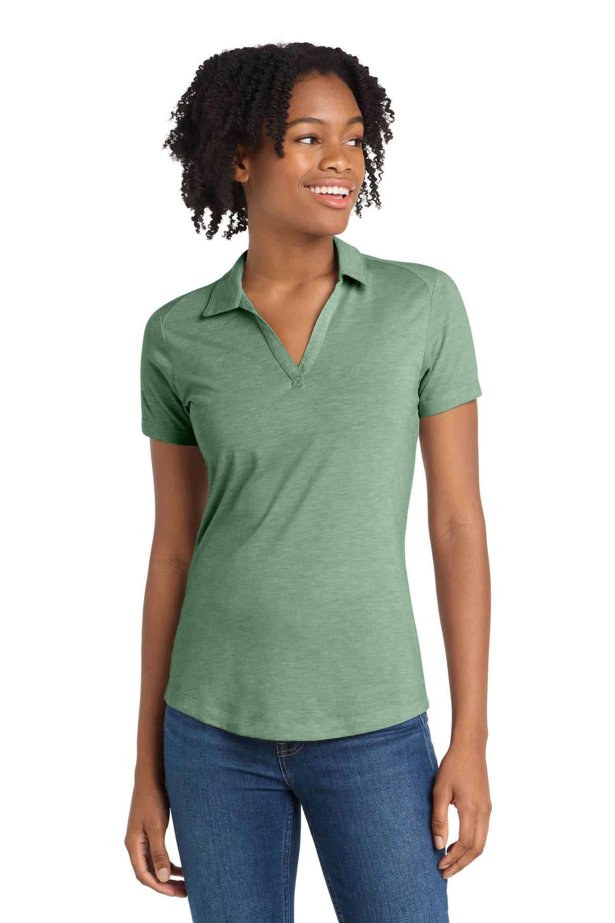 Custom logo Sport-Tek ® Women's PosiCharge ® Tri-Blend Wicking Polo. LST405 in Forest Green Heather