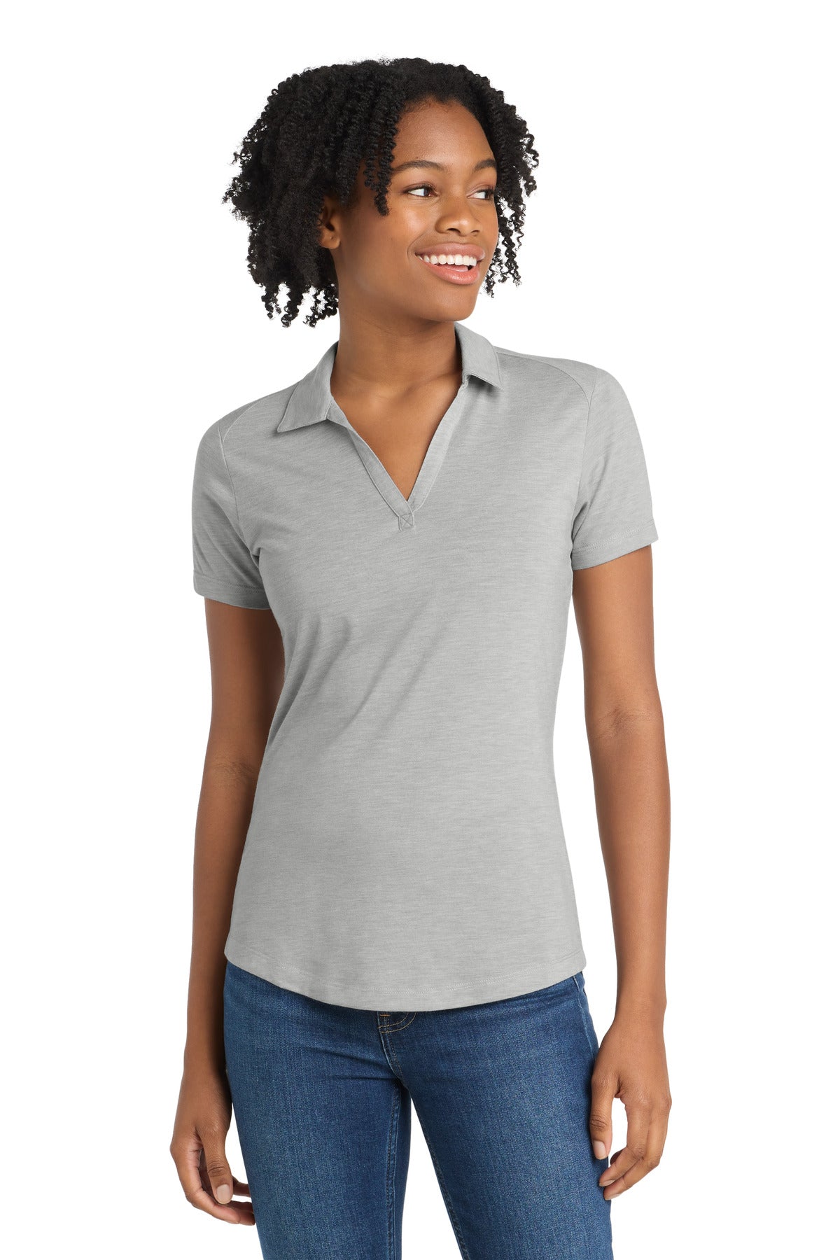 Custom logo Sport-Tek ® Women's PosiCharge ® Tri-Blend Wicking Polo. LST405 in Light Grey Heather