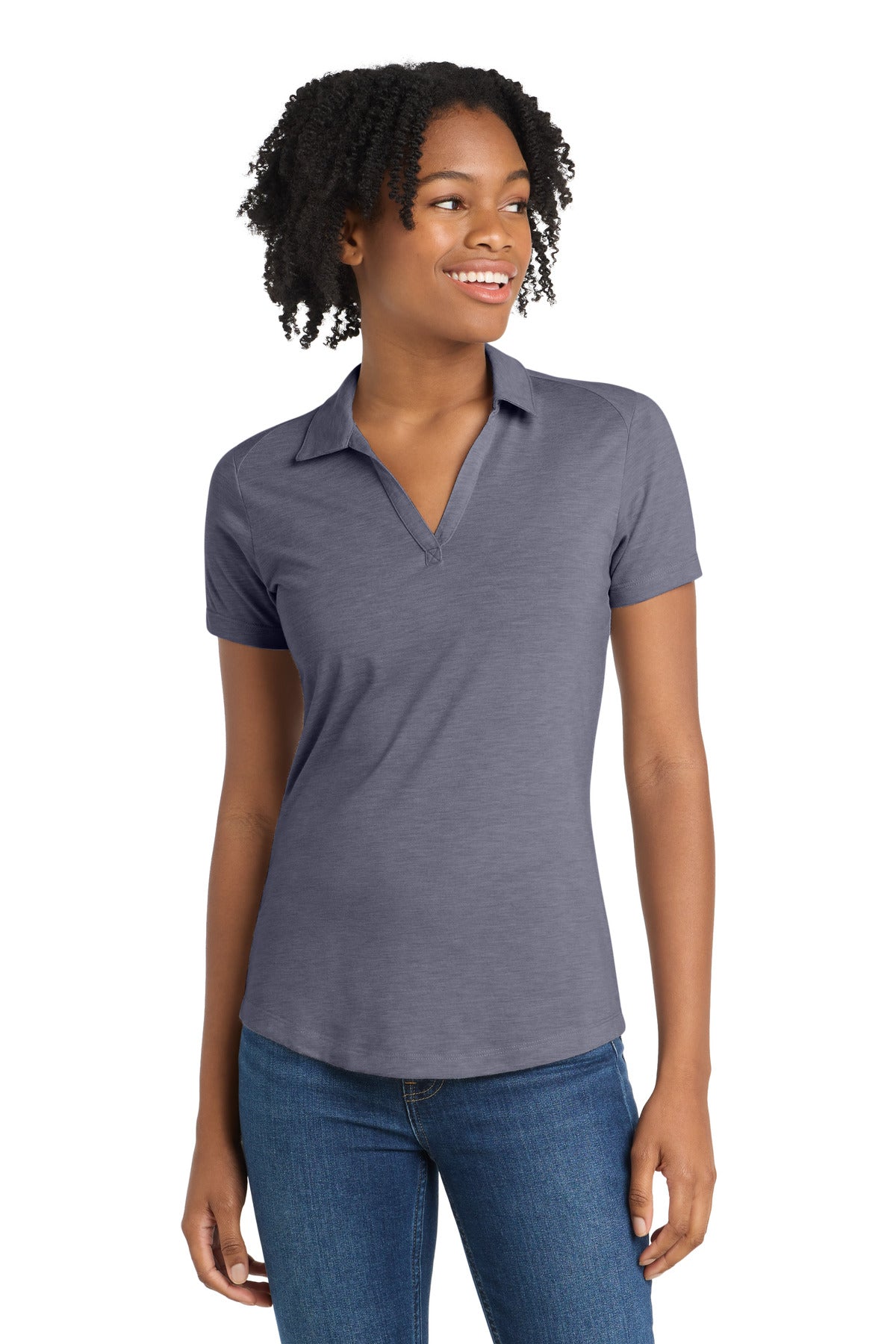 Custom logo Sport-Tek ® Women's PosiCharge ® Tri-Blend Wicking Polo. LST405 in True Navy Heather