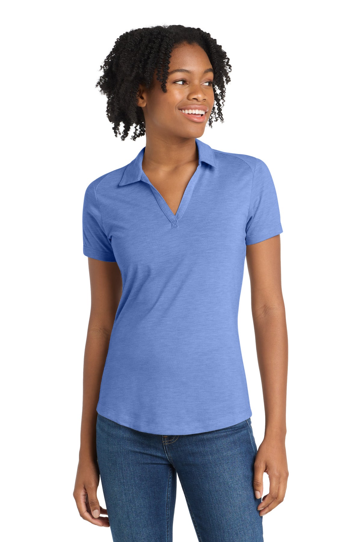 Custom logo Sport-Tek ® Women's PosiCharge ® Tri-Blend Wicking Polo. LST405 in True Royal Heather