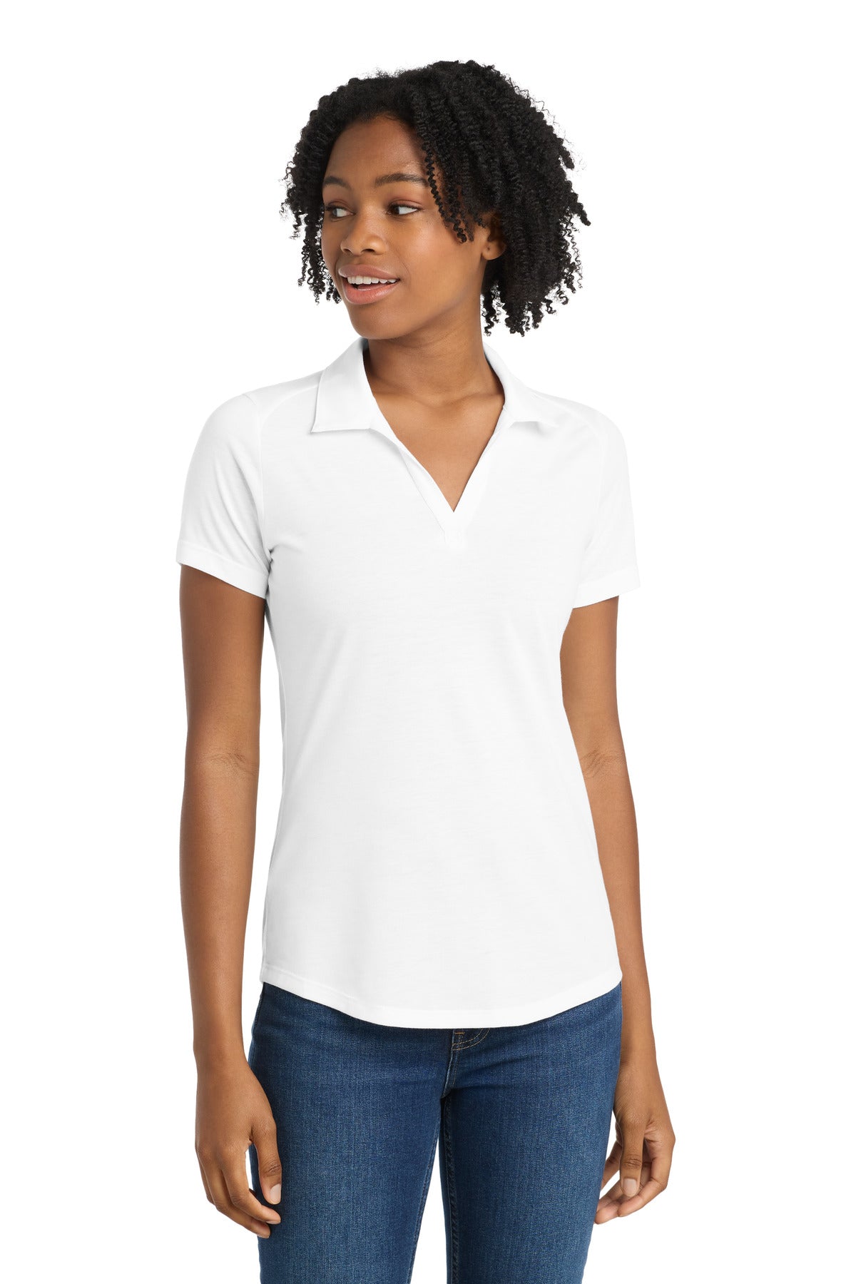Custom logo Sport-Tek ® Women's PosiCharge ® Tri-Blend Wicking Polo. LST405 in White Triad Solid