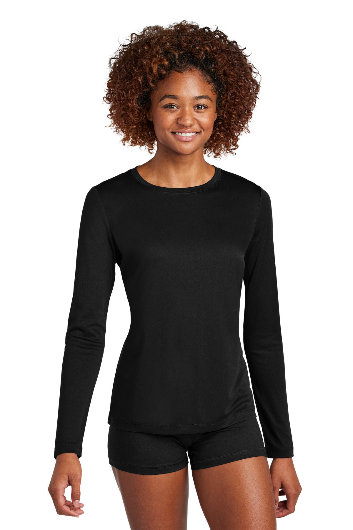 Custom logo Sport-Tek® Women's Posi-UV® Pro Long Sleeve LST420LS in Black