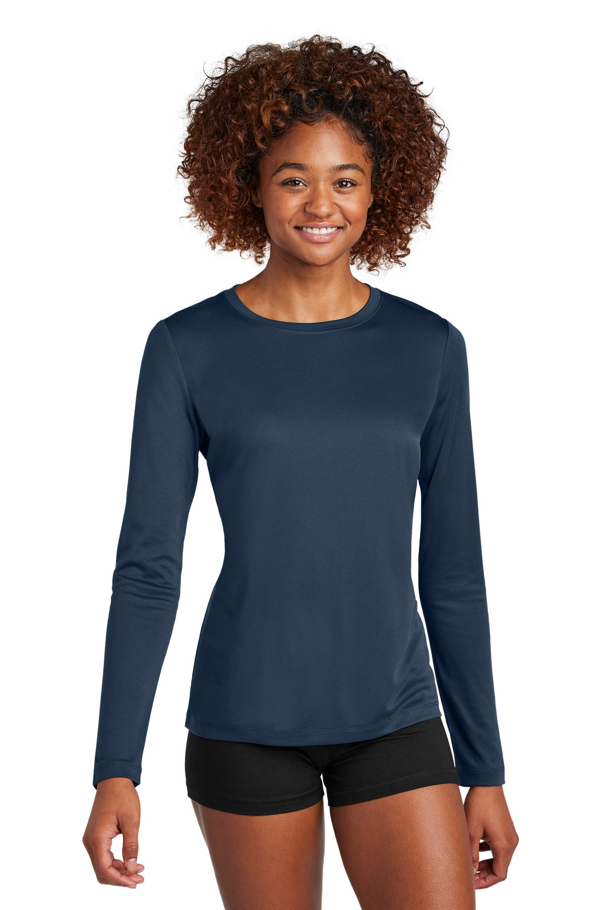 Custom logo Sport-Tek® Women's Posi-UV® Pro Long Sleeve LST420LS in True Navy