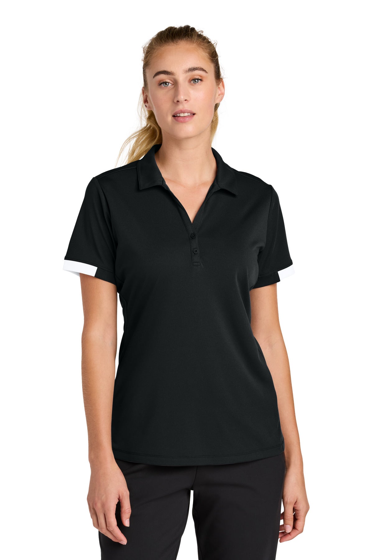 Custom logo Sport-Tek® Women's Club Colorblock Polo LST444 in Black/ White