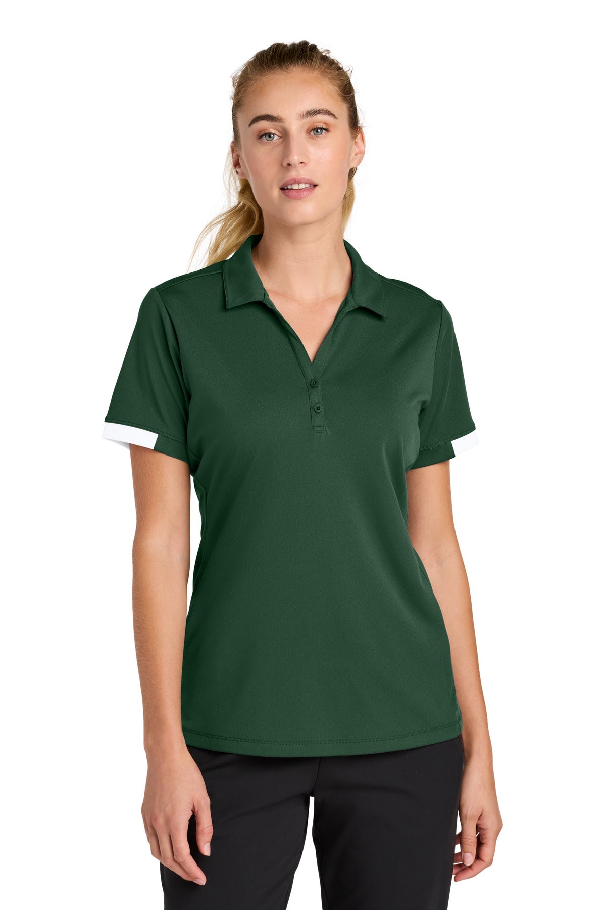Custom logo Sport-Tek® Women's Club Colorblock Polo LST444 in Forest Green/ White