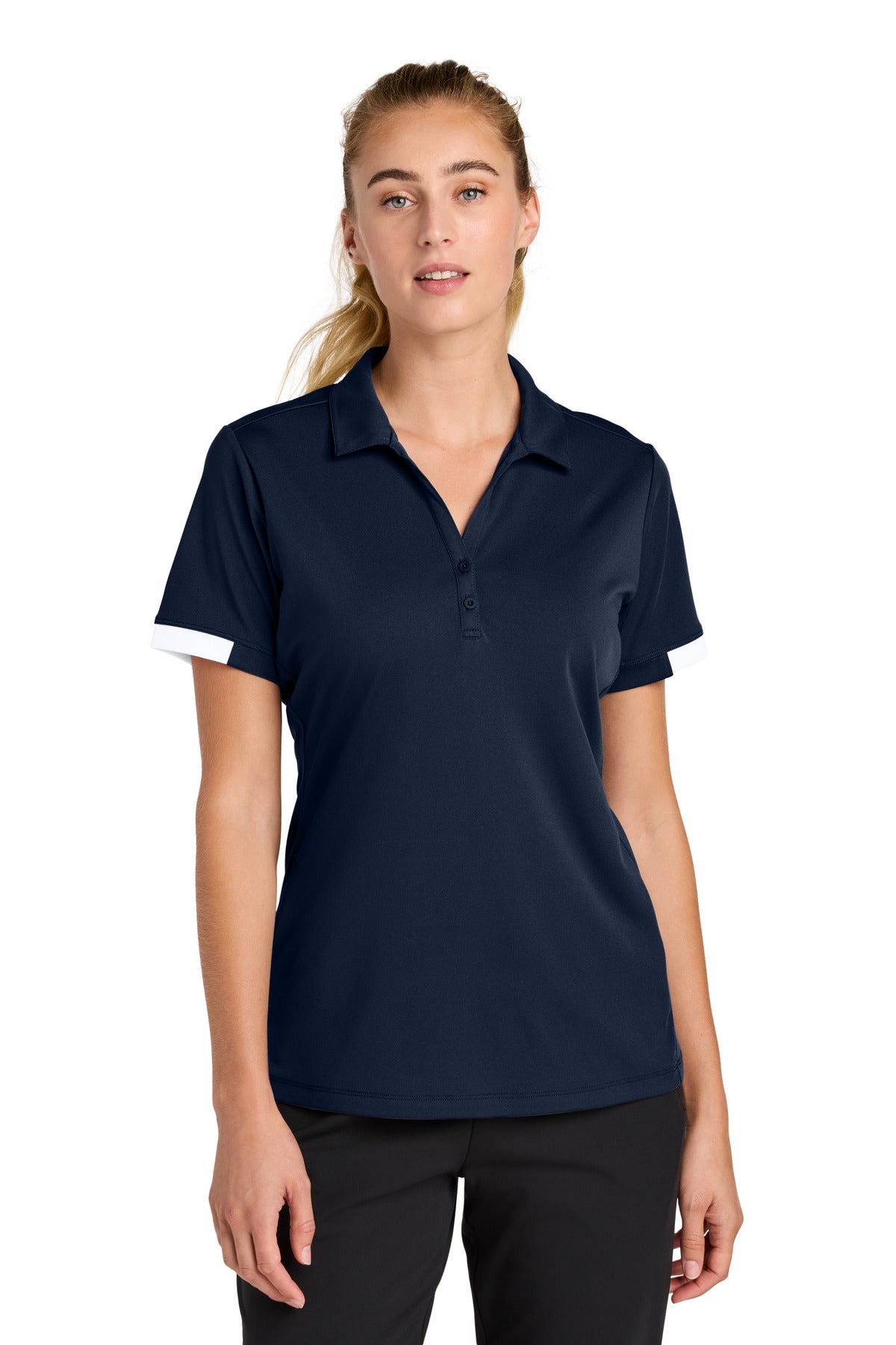 Custom logo Sport-Tek® Women's Club Colorblock Polo LST444 in True Navy/ White