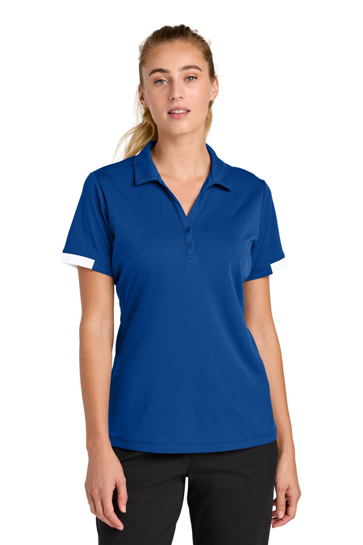 Custom logo Sport-Tek® Women's Club Colorblock Polo LST444 in True Royal/ White