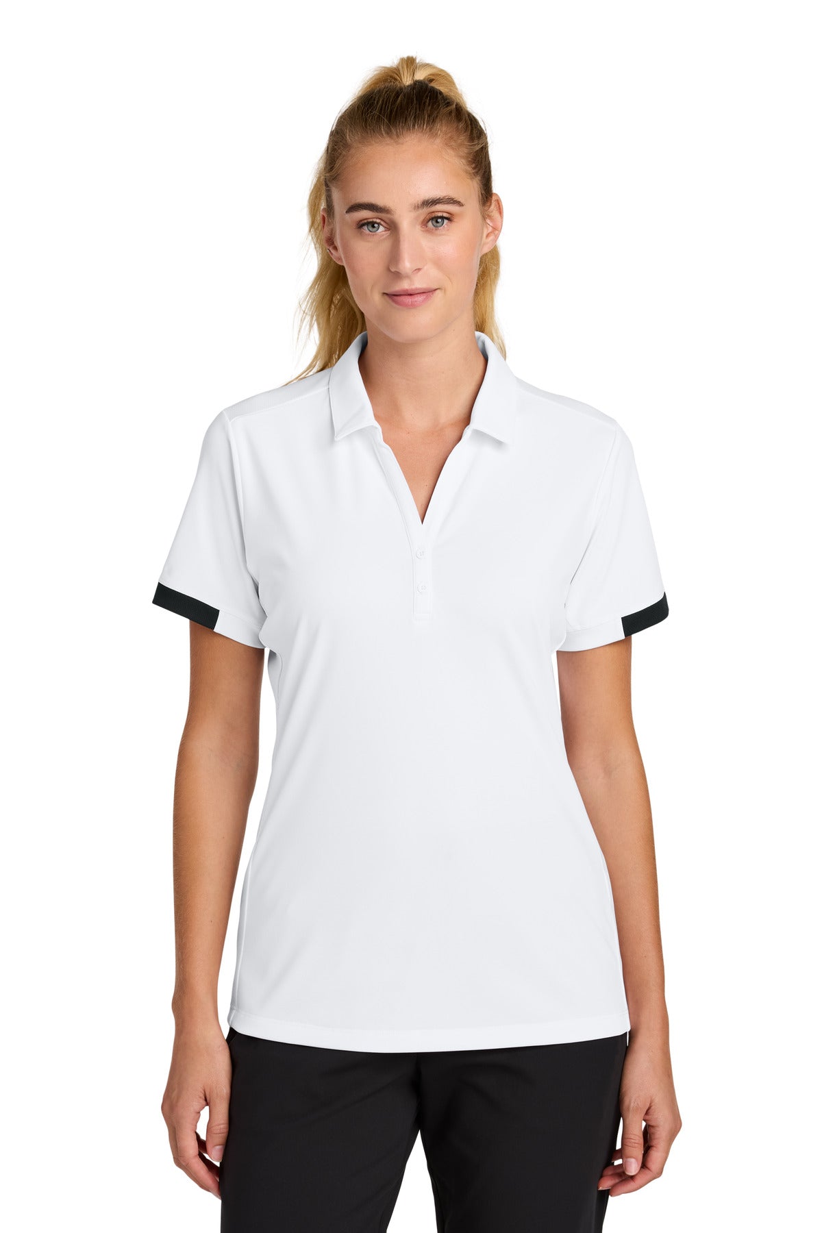 Custom logo Sport-Tek® Women's Club Colorblock Polo LST444 in White/ Black