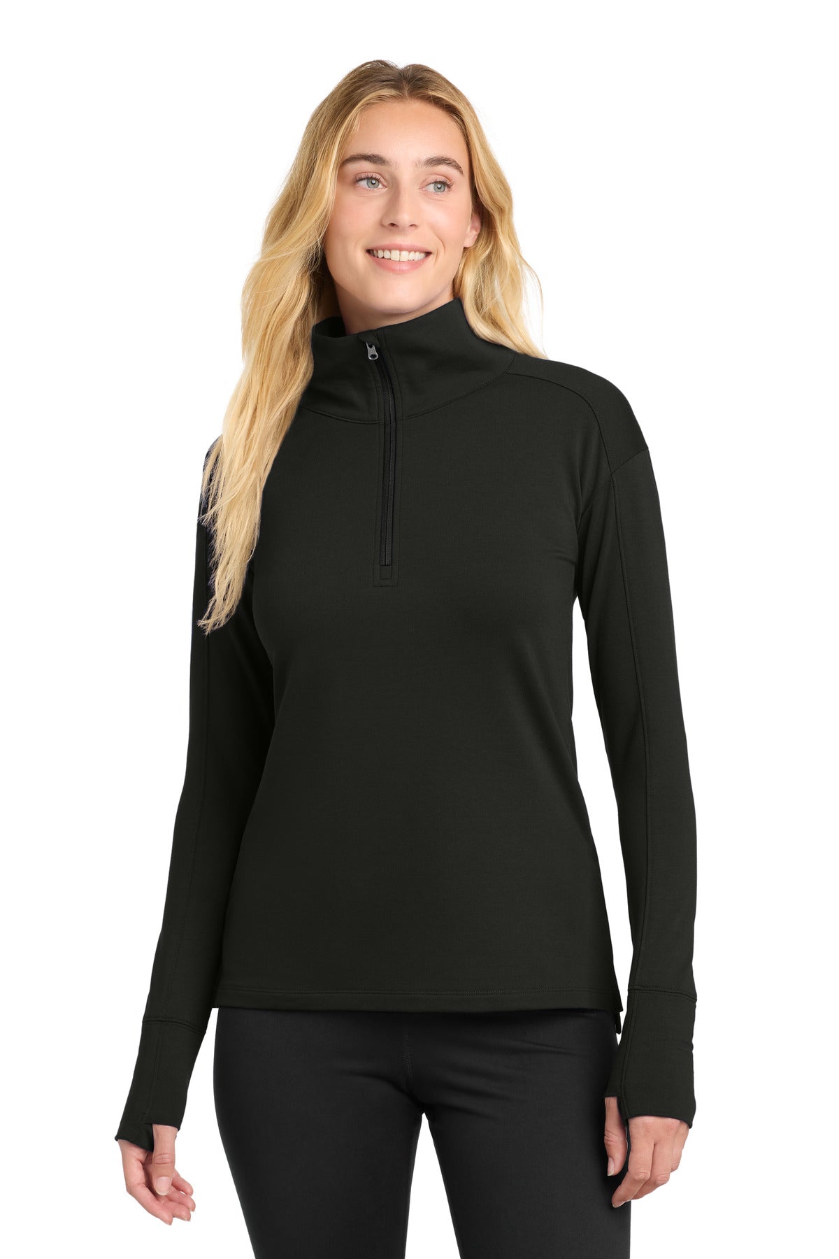 Custom logo Sport-Tek® Women's Sport-Wick® Flex Fleece 1/4-Zip. LST561 in Black