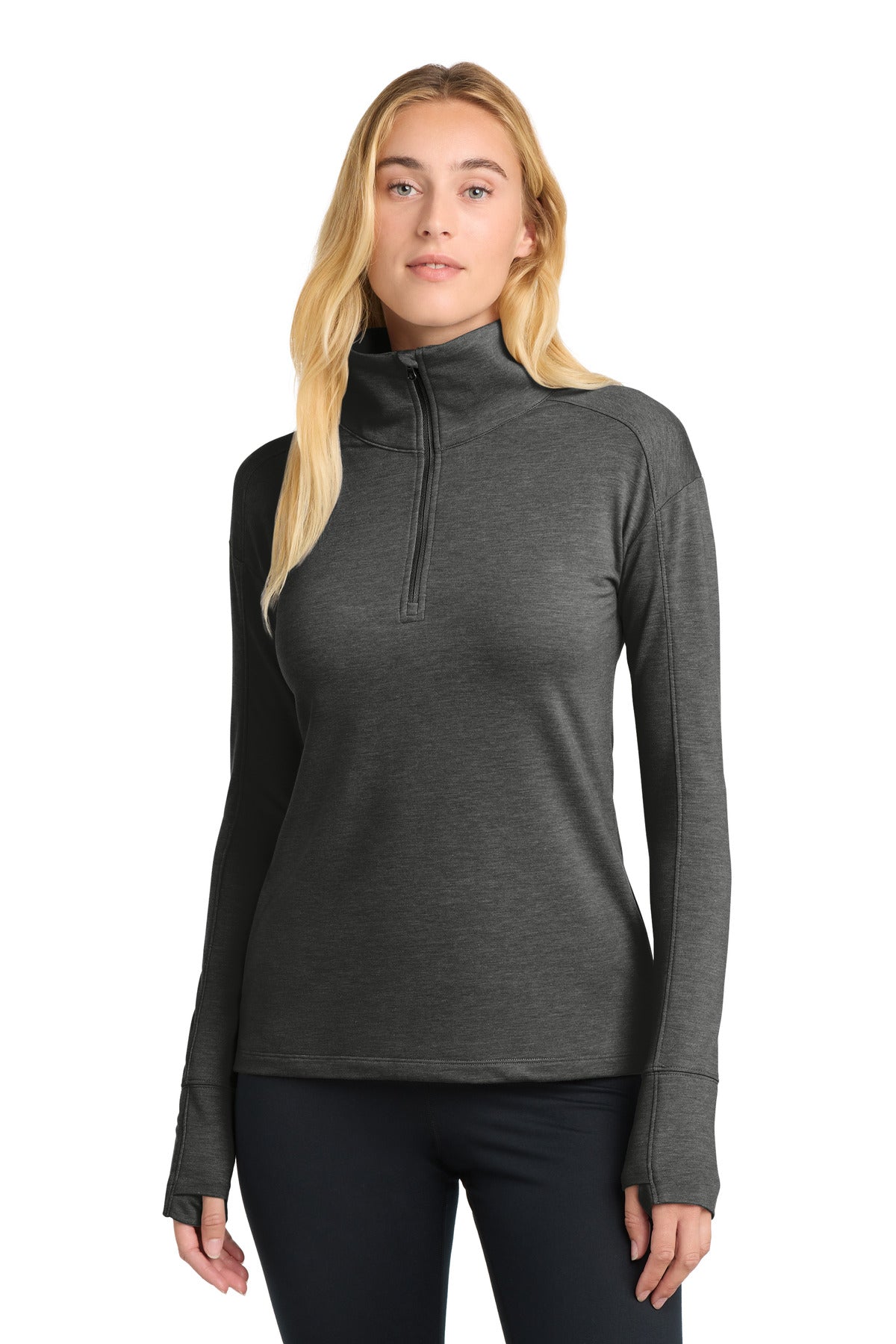 Custom logo Sport-Tek® Women's Sport-Wick® Flex Fleece 1/4-Zip. LST561 in Dark Grey Heather