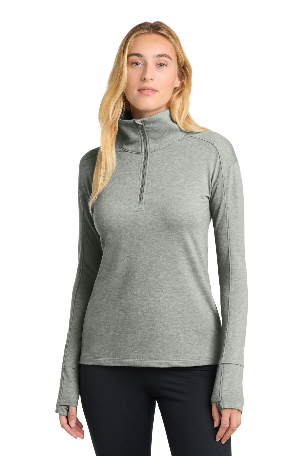 Custom logo Sport-Tek® Women's Sport-Wick® Flex Fleece 1/4-Zip. LST561 in Light Grey Heather