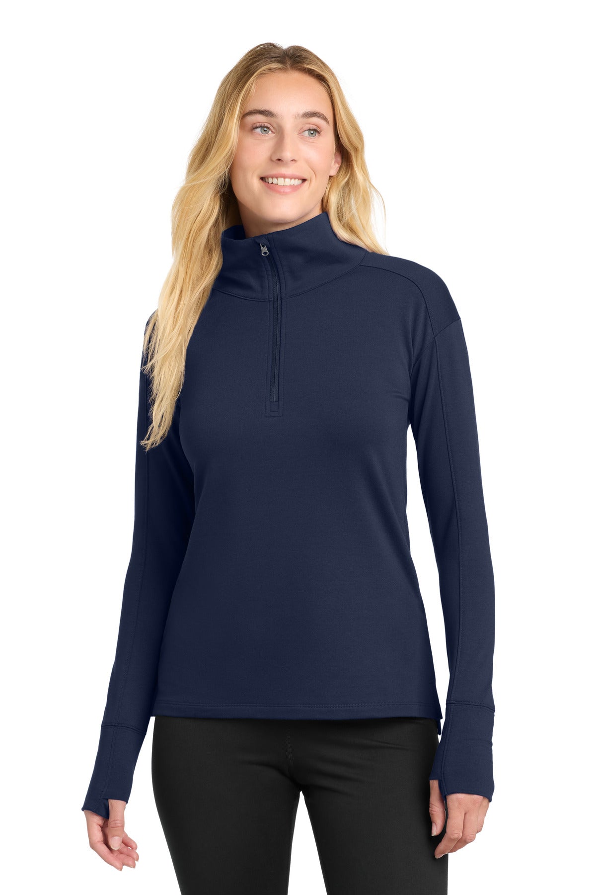 Custom logo Sport-Tek® Women's Sport-Wick® Flex Fleece 1/4-Zip. LST561 in True Navy
