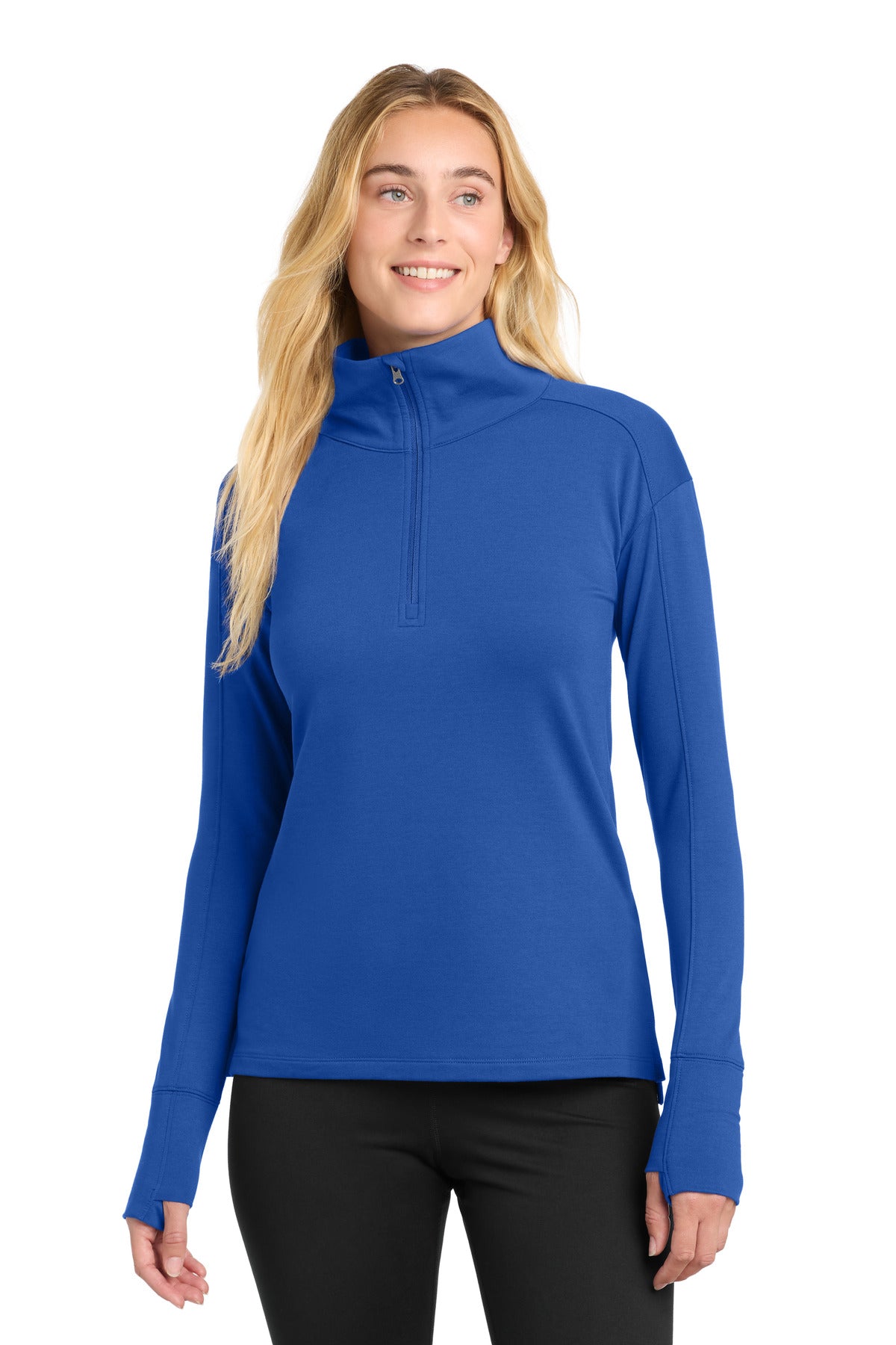 Custom logo Sport-Tek® Women's Sport-Wick® Flex Fleece 1/4-Zip. LST561 in True Royal