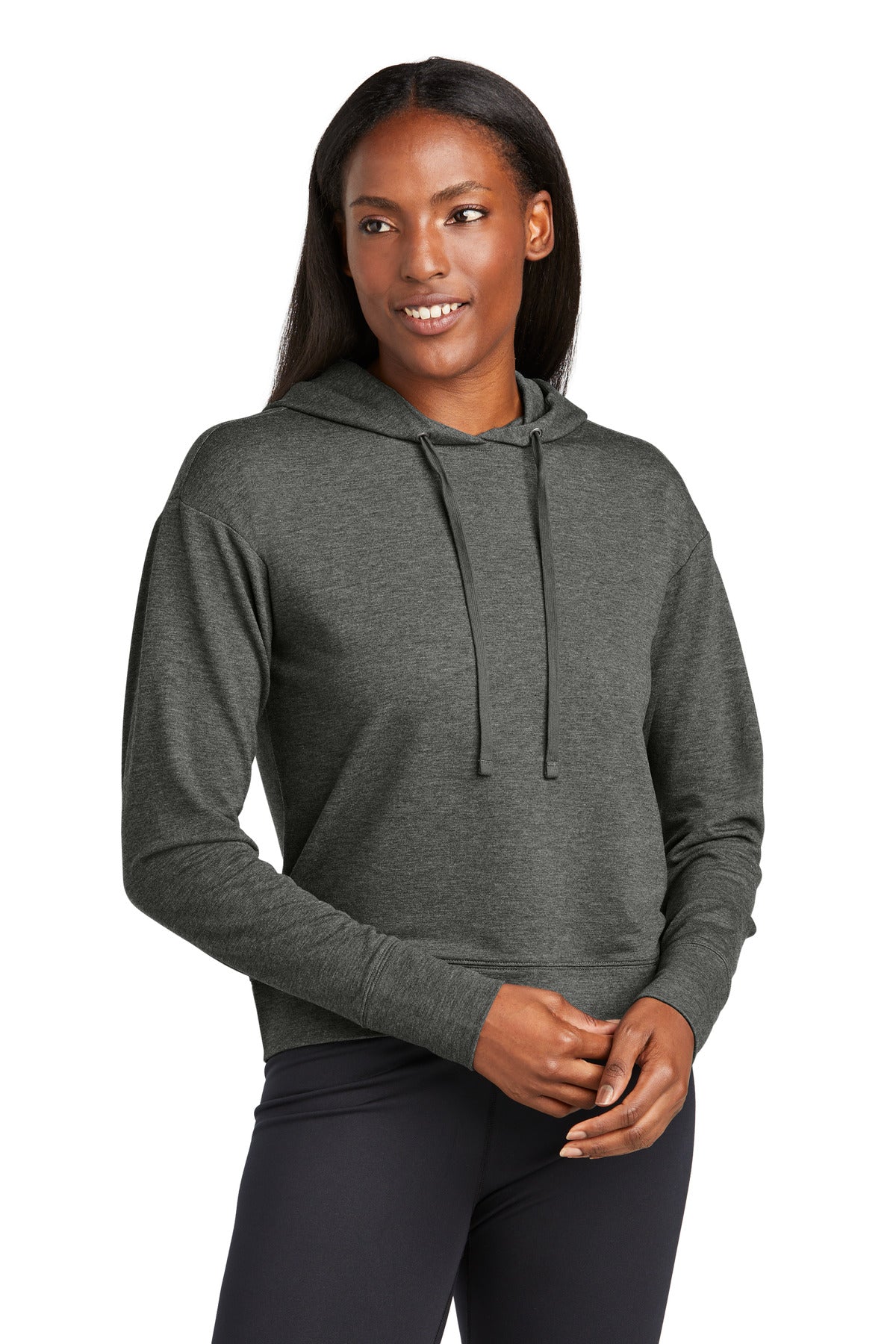 Custom logo Sport-Tek® Women's Sport-Wick® Flex Fleece Pullover Hoodie LST562 in Dark Grey Heather