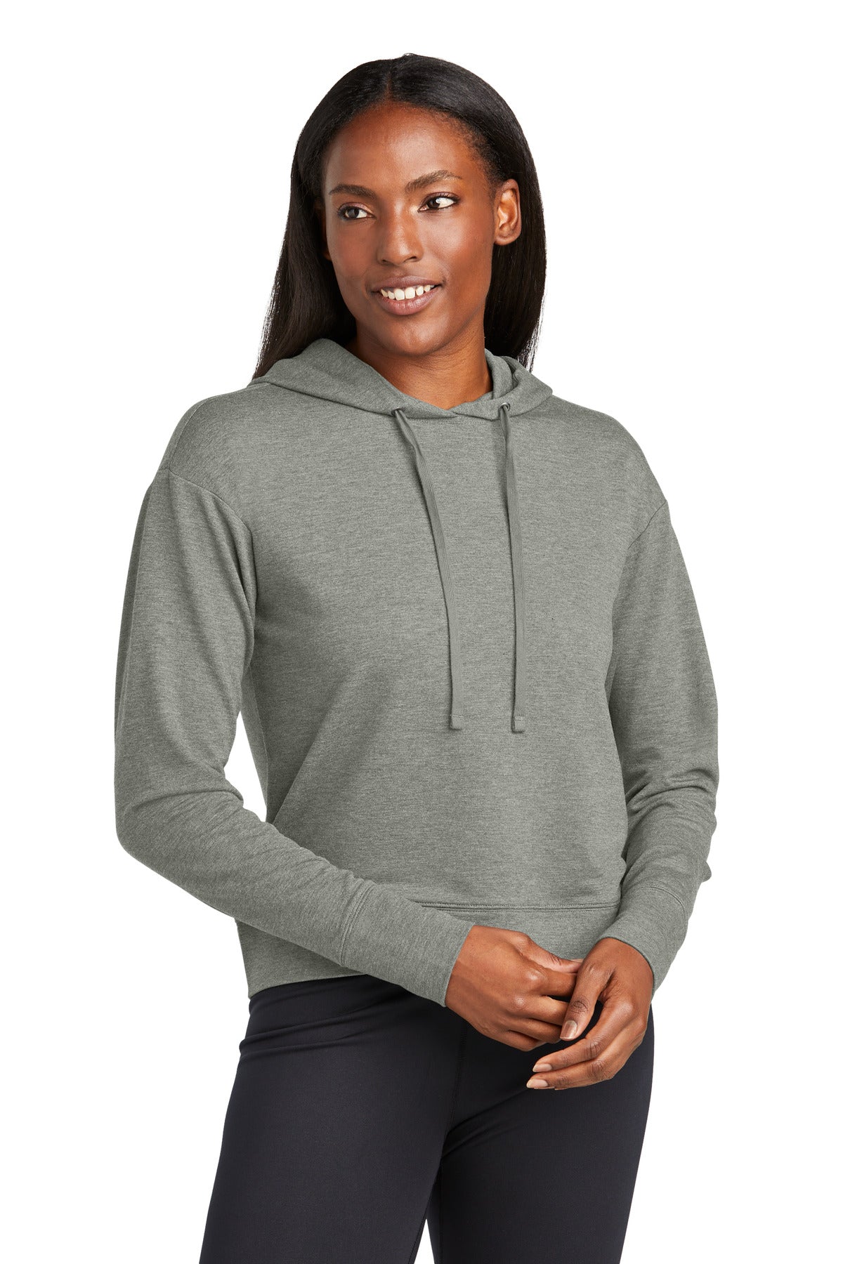 Custom logo Sport-Tek® Women's Sport-Wick® Flex Fleece Pullover Hoodie LST562 in Light Grey Heather
