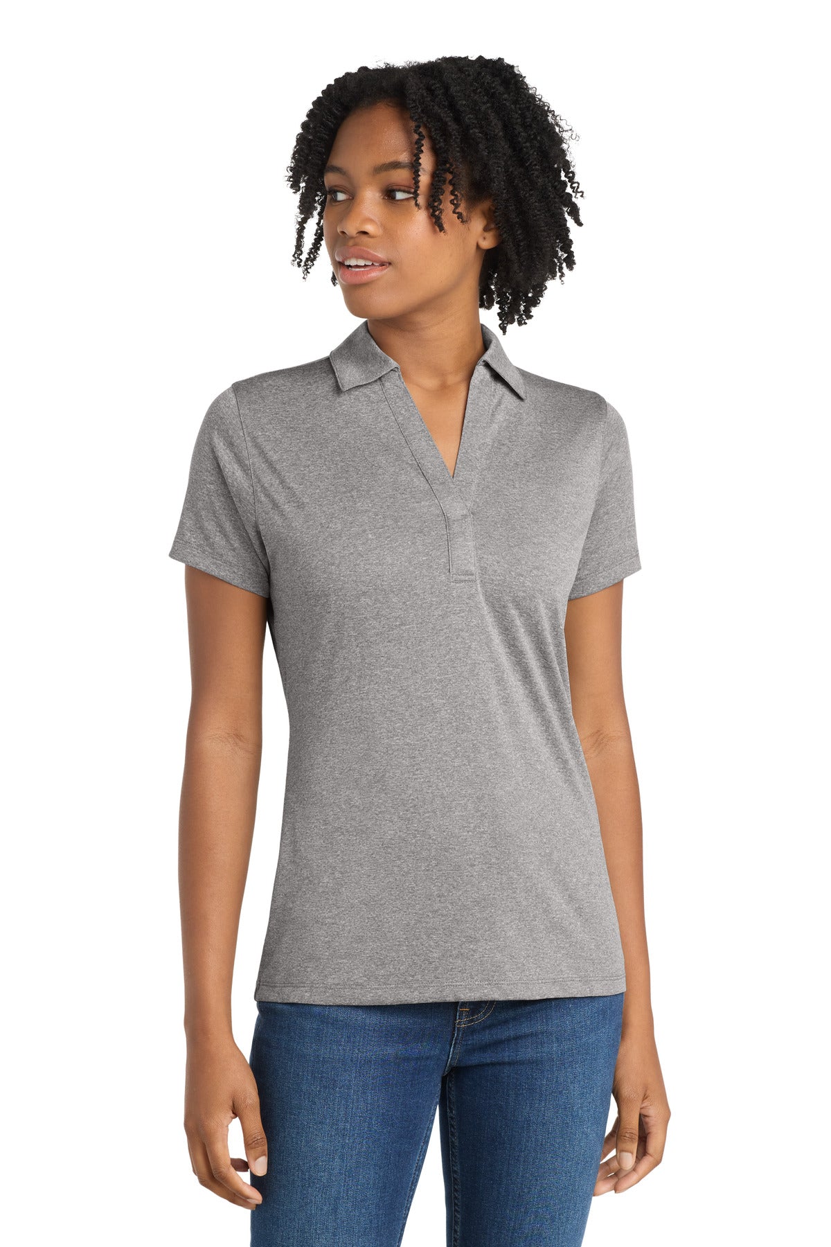 Custom logo Sport-Tek® Women's Heather Contender™ Polo. LST660 in Vintage Heather