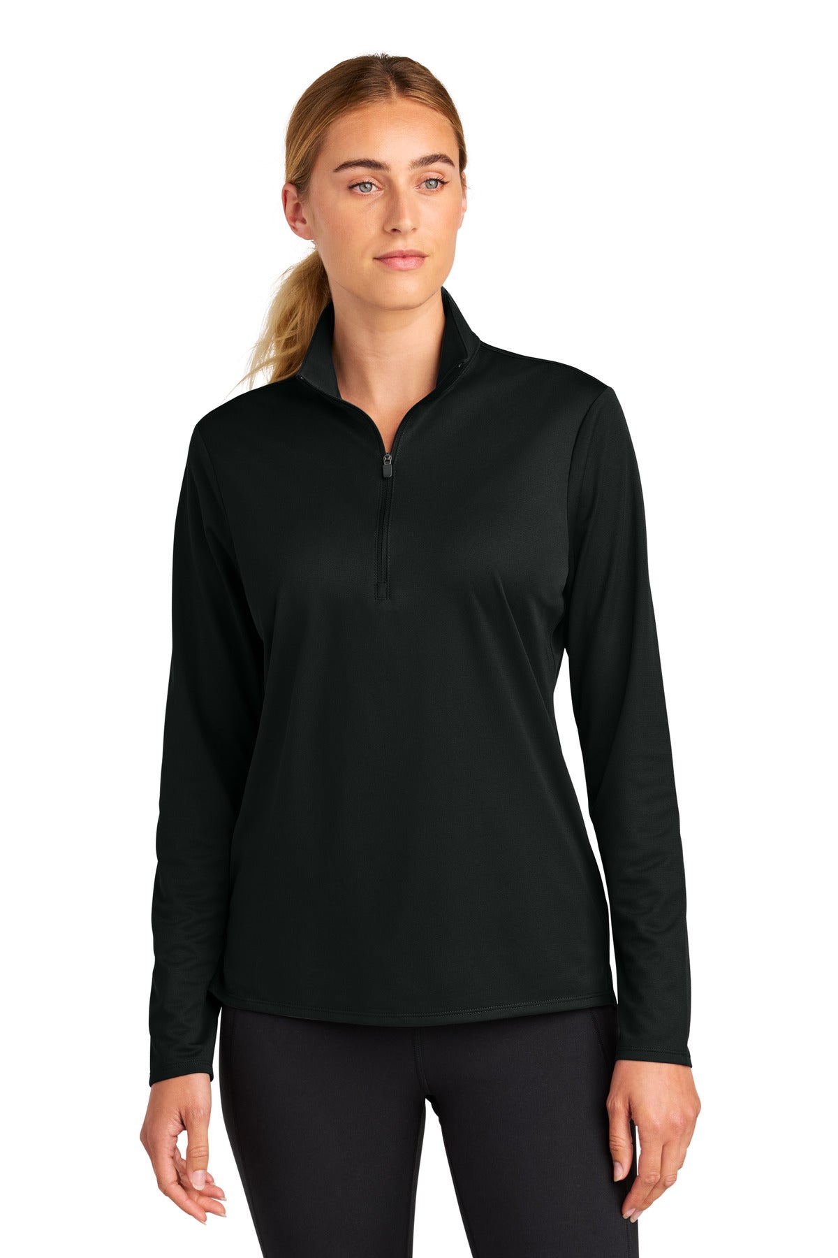 Custom logo Sport-Tek® Women's Micropique Sport-Wick® 1/4-Zip LST672 in Black