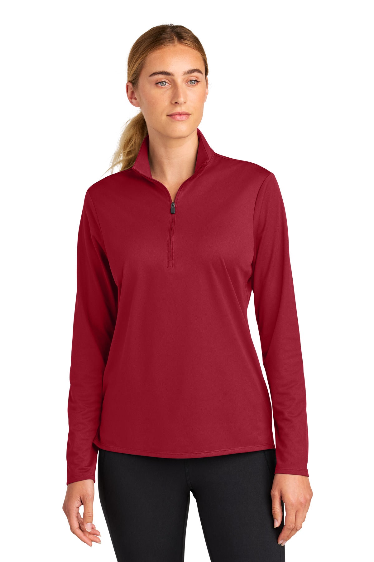 Custom logo Sport-Tek® Women's Micropique Sport-Wick® 1/4-Zip LST672 in Deep Red