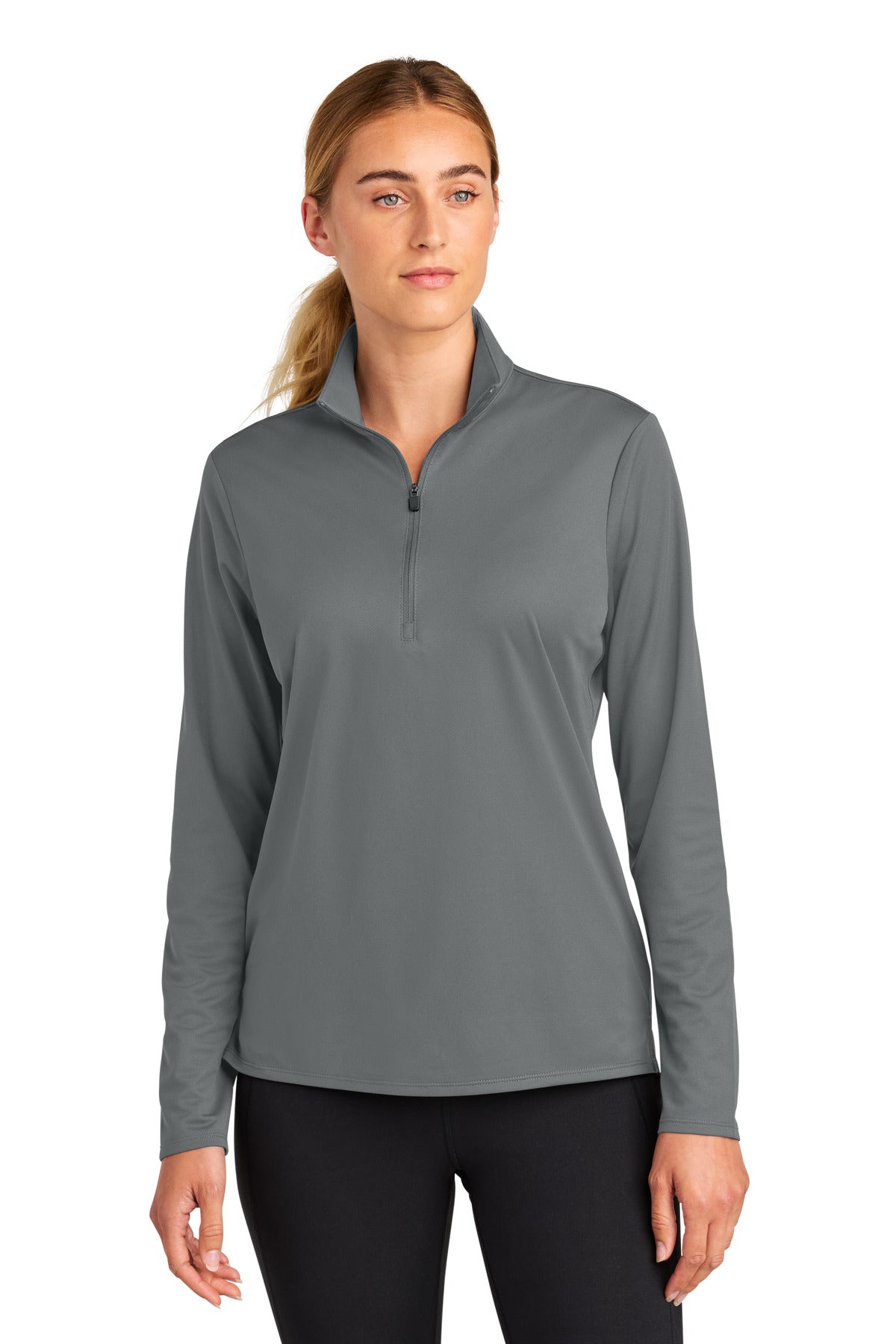 Custom logo Sport-Tek® Women's Micropique Sport-Wick® 1/4-Zip LST672 in Grey Concrete