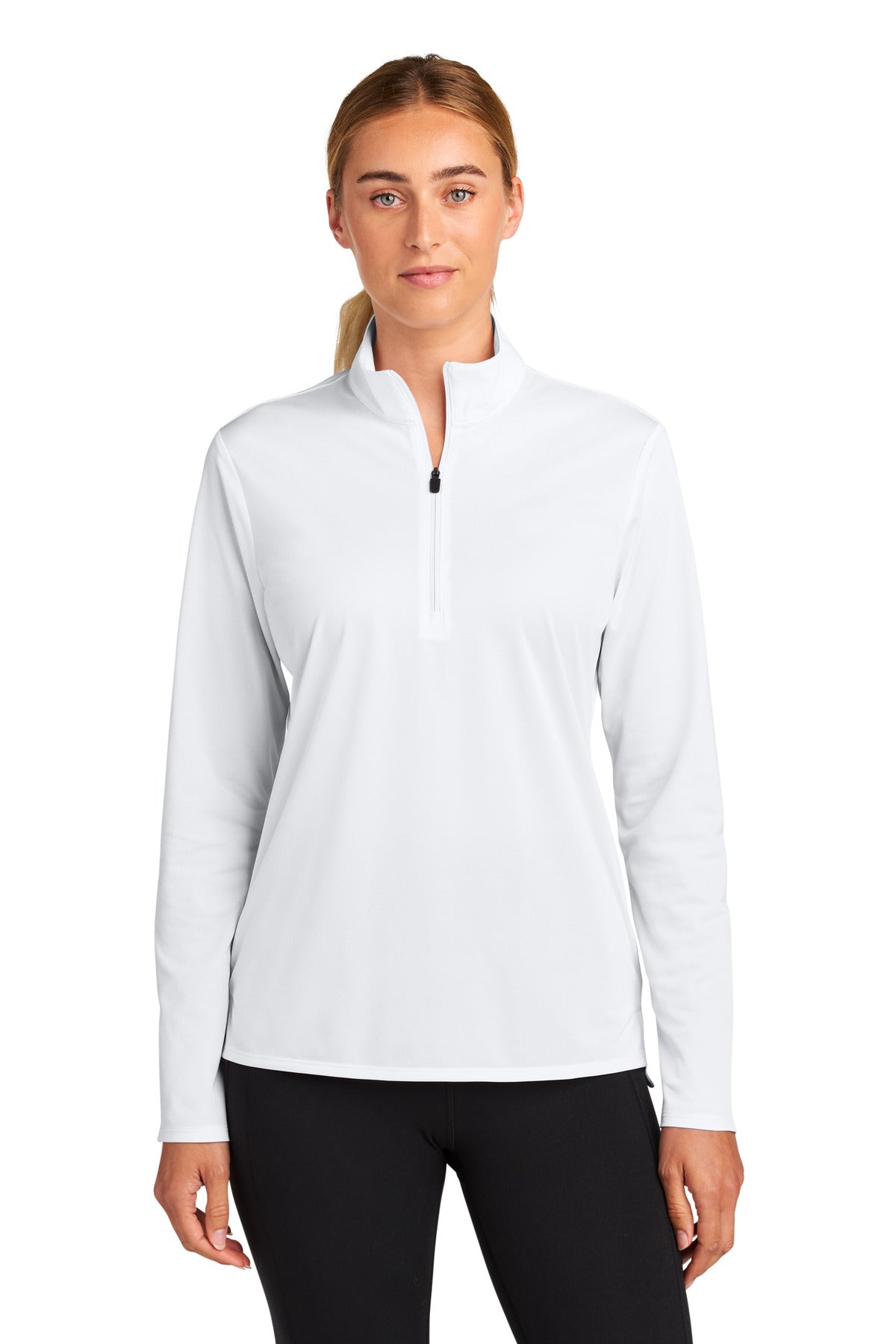 Custom logo Sport-Tek® Women's Micropique Sport-Wick® 1/4-Zip LST672 in White