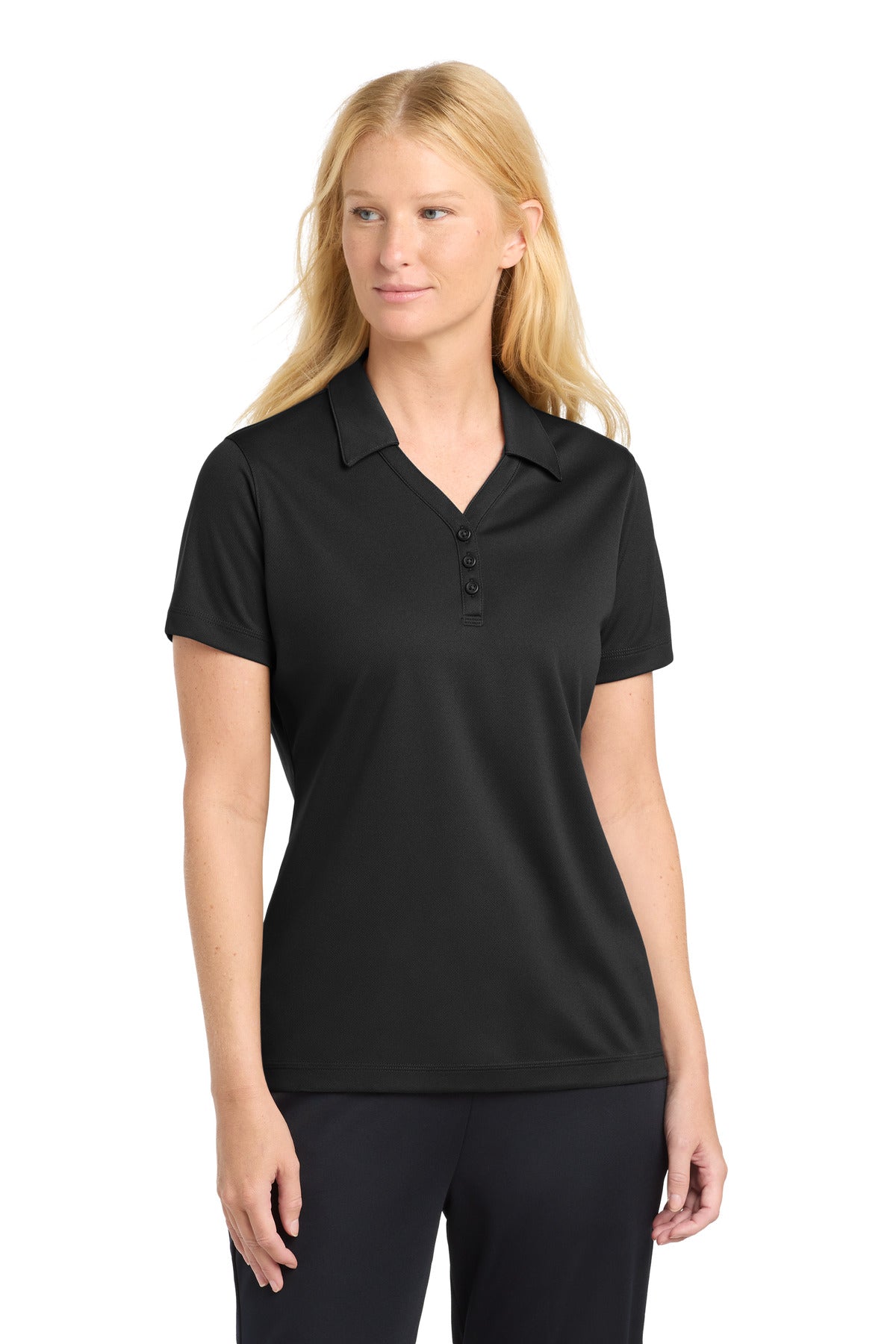 Custom logo Sport-Tek® Women's PosiCharge® Micro-Mesh Polo. LST680 in Black
