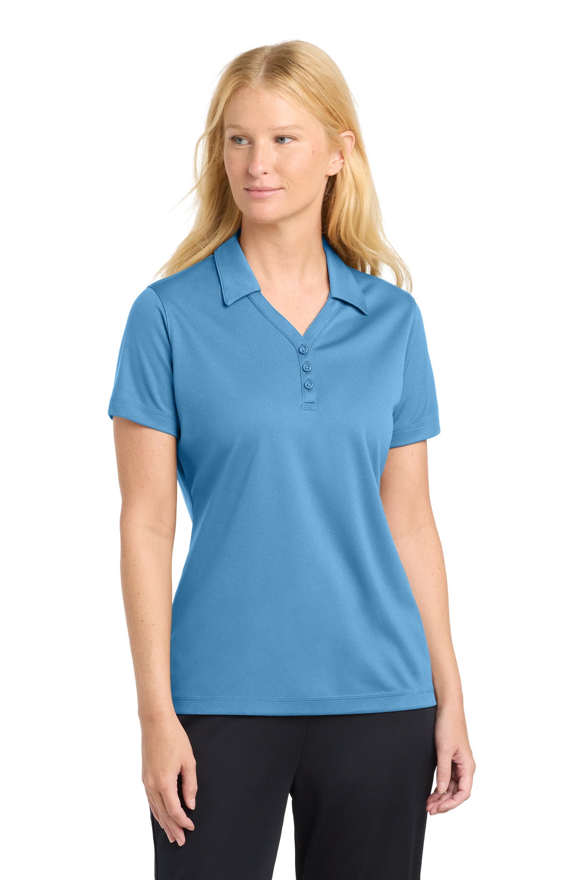 Custom logo Sport-Tek® Women's PosiCharge® Micro-Mesh Polo. LST680 in Carolina Blue