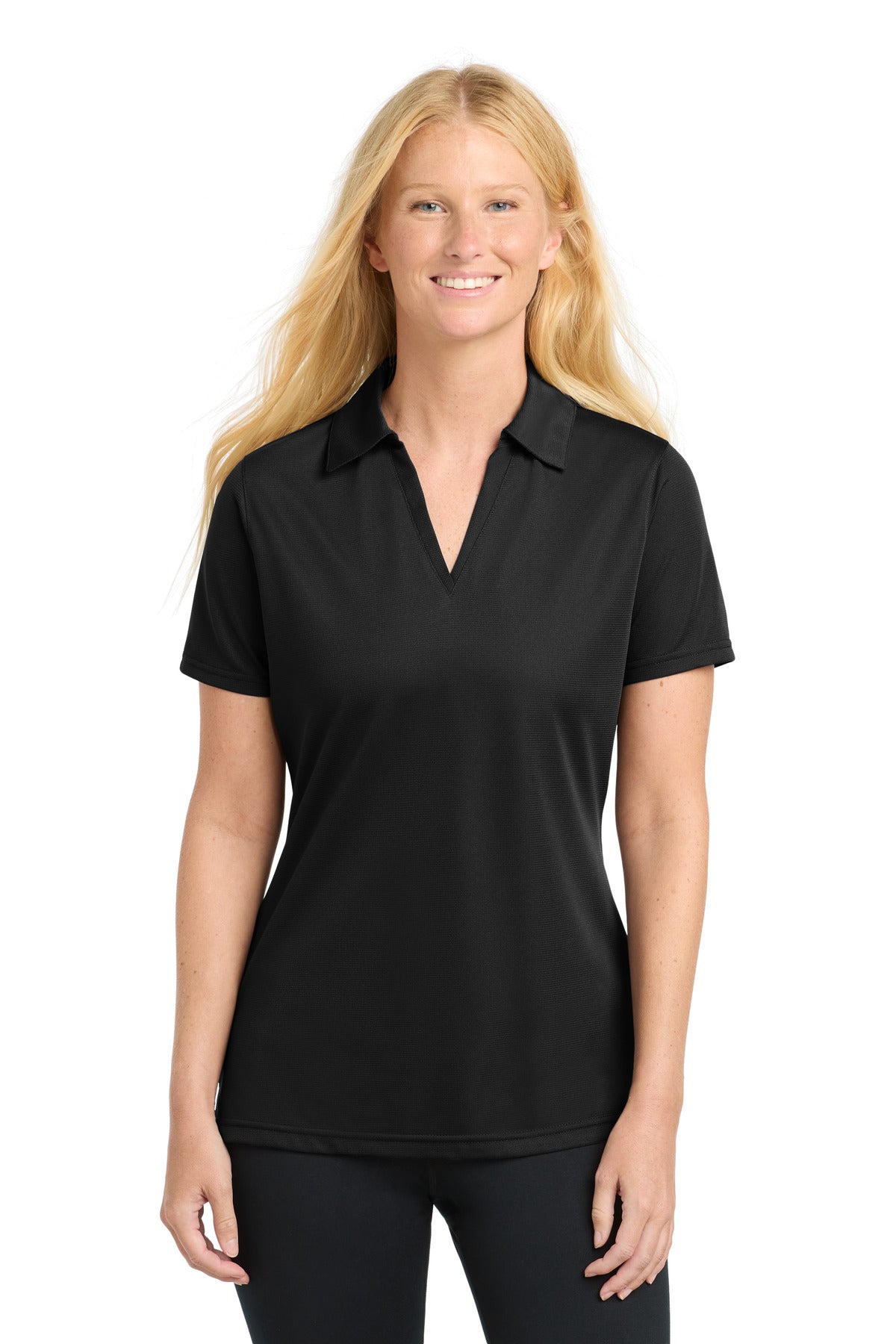 Custom logo Sport-Tek® Women's PosiCharge® Active Textured Polo. LST690 in Black