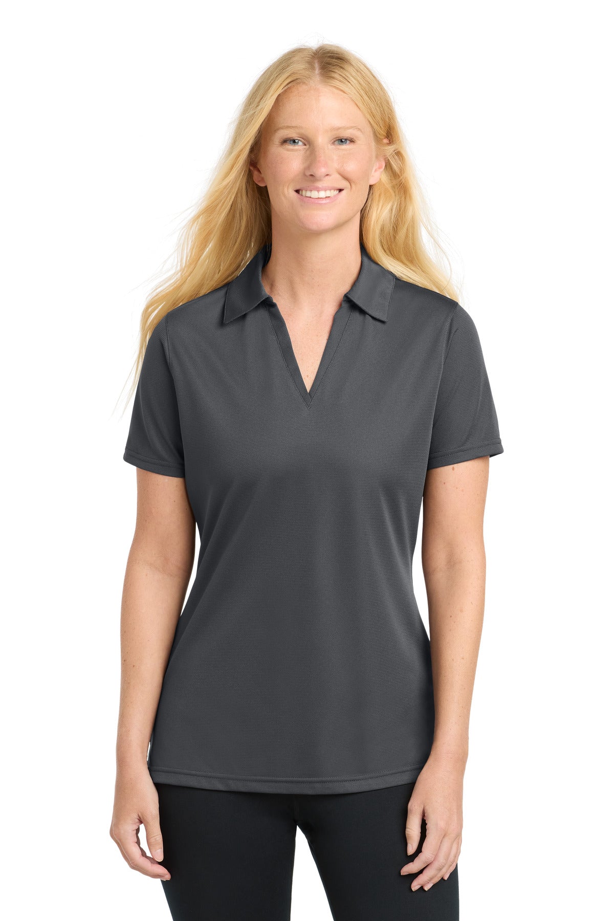 Custom logo Sport-Tek® Women's PosiCharge® Active Textured Polo. LST690 in Iron Grey