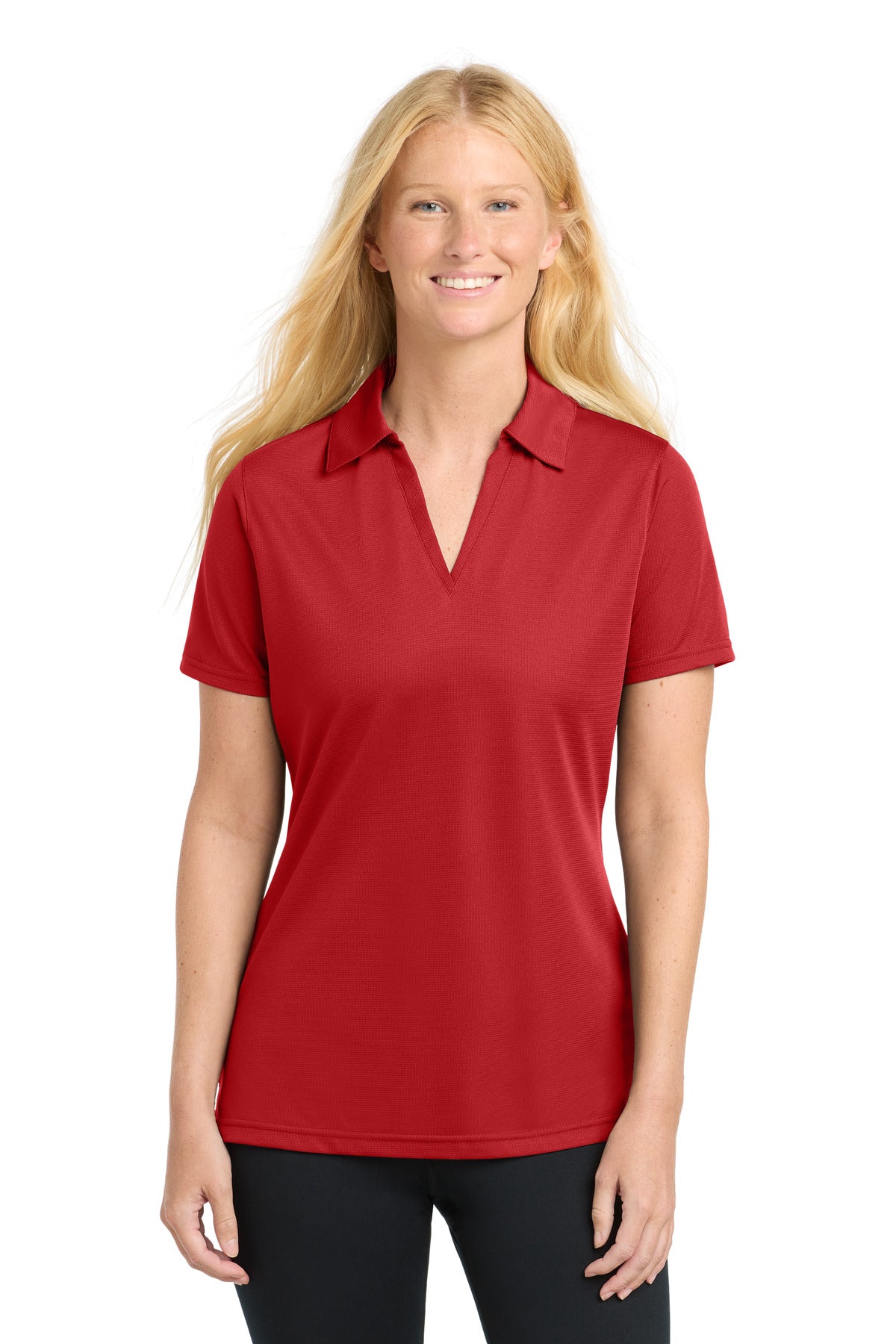 Custom logo Sport-Tek® Women's PosiCharge® Active Textured Polo. LST690 in True Red