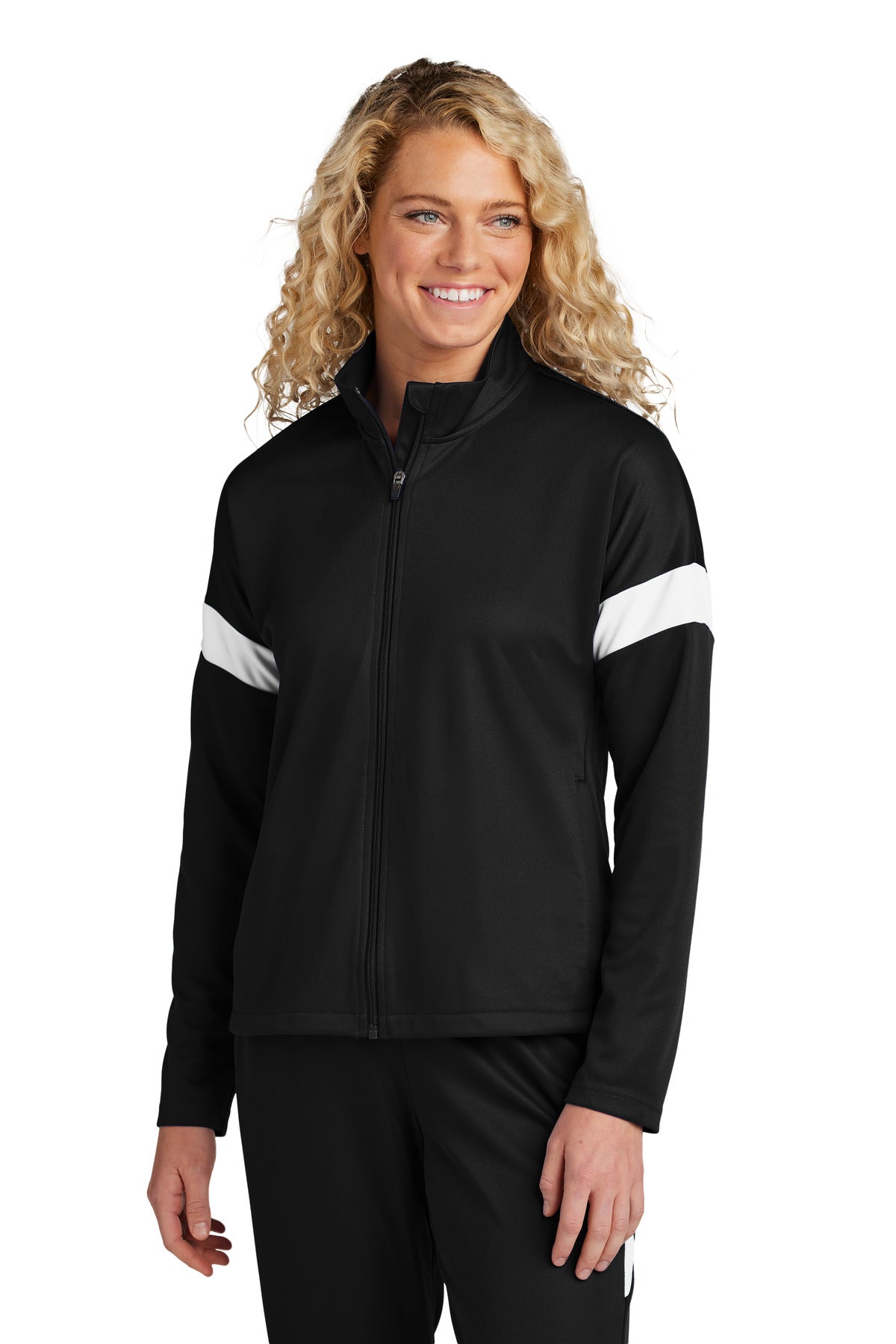 Custom logo Sport-Tek® Women's Travel Full-Zip Jacket LST800 in Black/ White