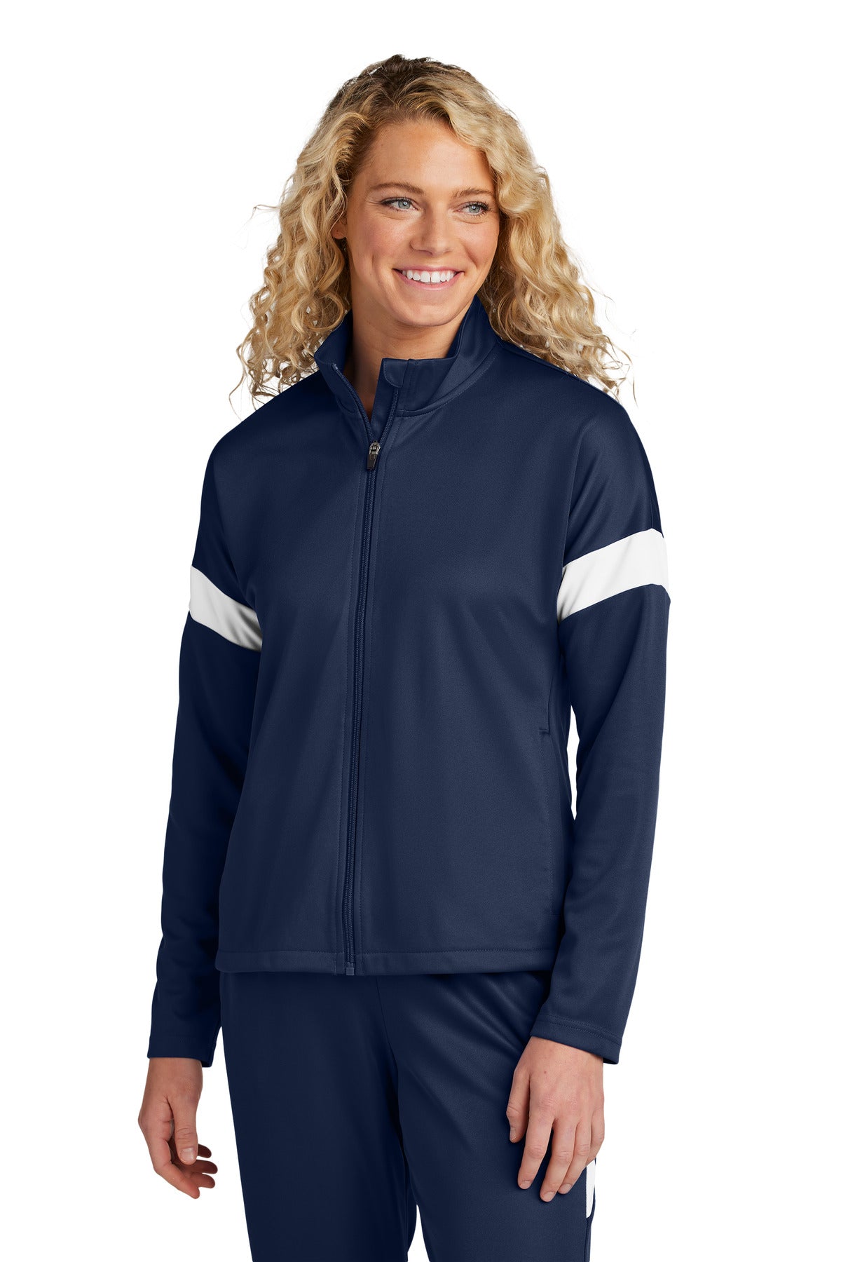 Custom logo Sport-Tek® Women's Travel Full-Zip Jacket LST800 in True Navy/ White