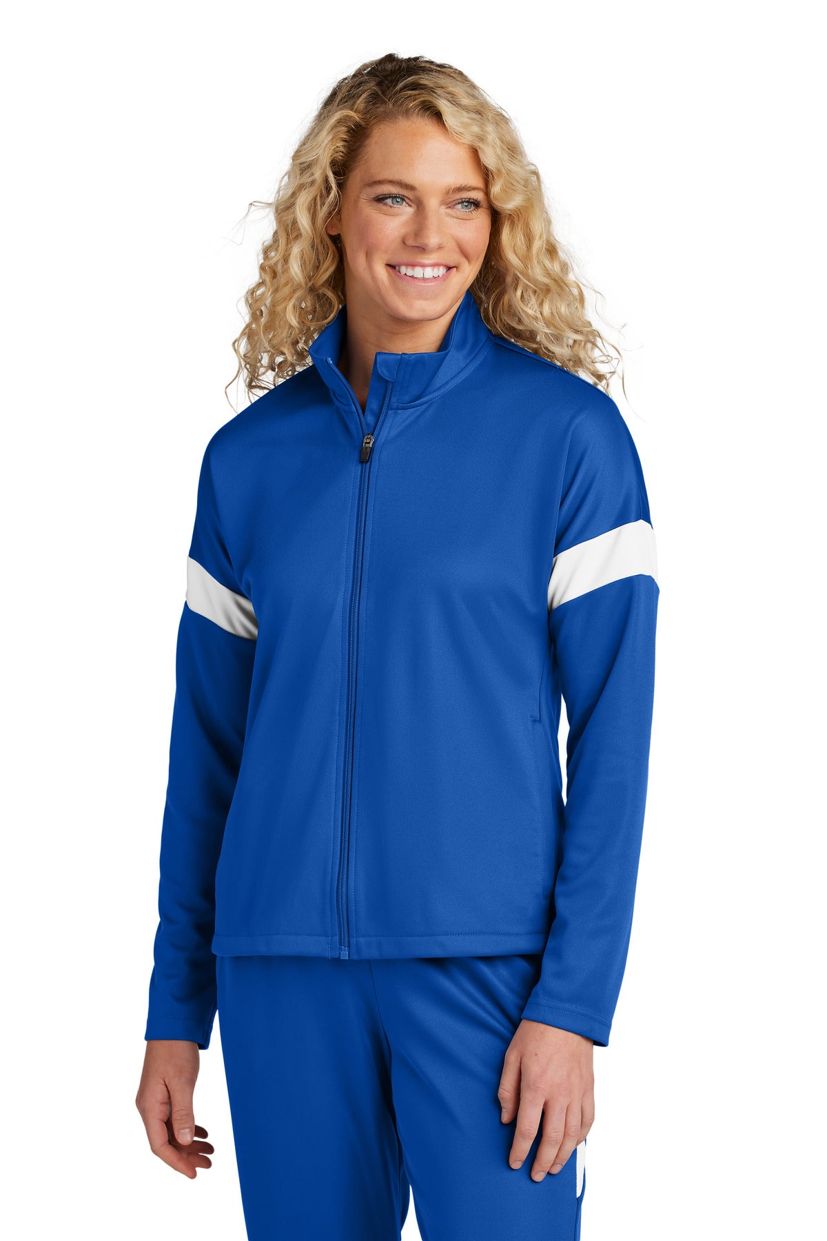Custom logo Sport-Tek® Women's Travel Full-Zip Jacket LST800 in True Royal/ White