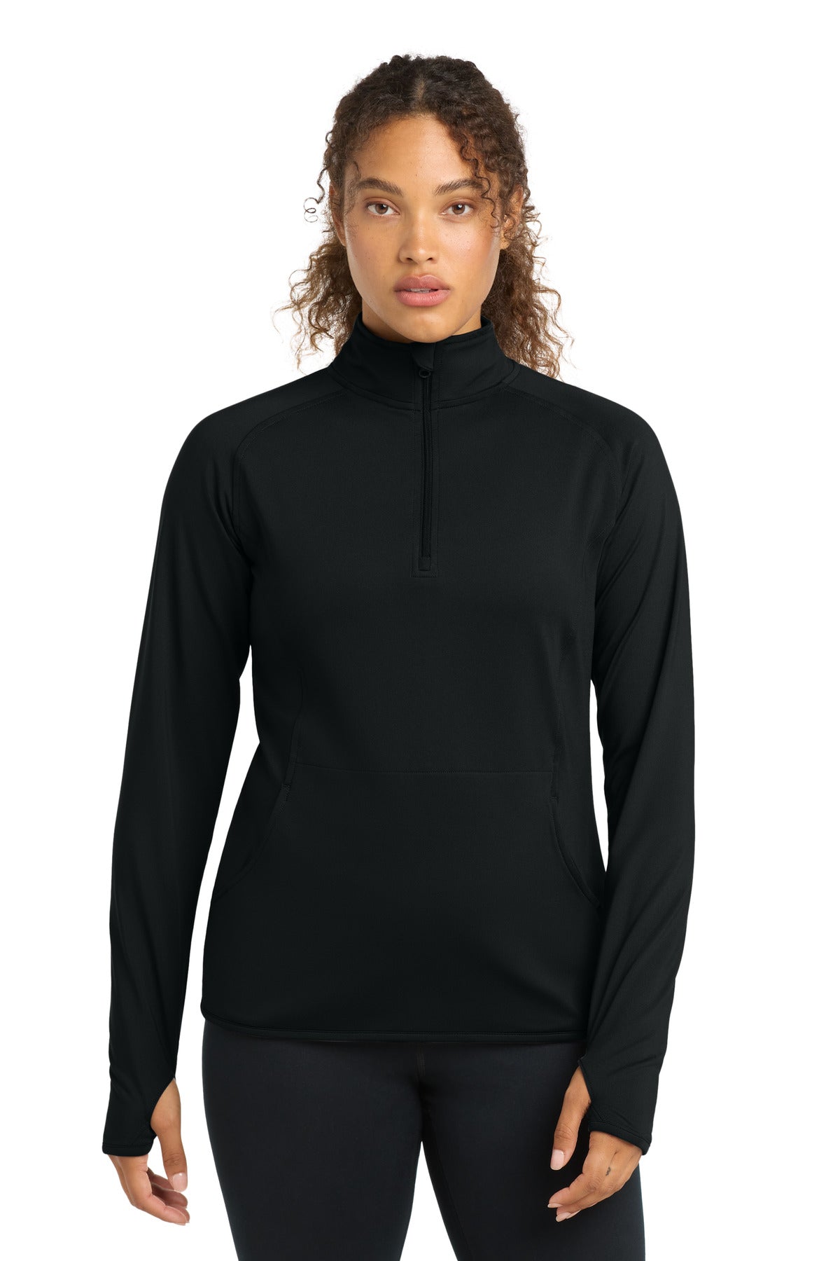 Custom logo Sport-Tek® Women's Sport-Wick® Stretch 1/4-Zip Pullover. LST850 in Black