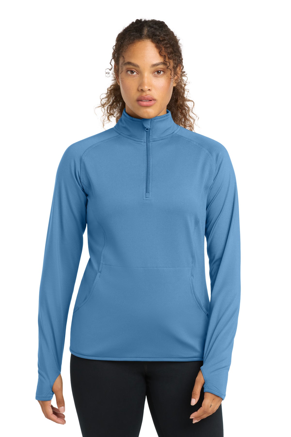 Custom logo Sport-Tek® Women's Sport-Wick® Stretch 1/4-Zip Pullover. LST850 in Carolina Blue
