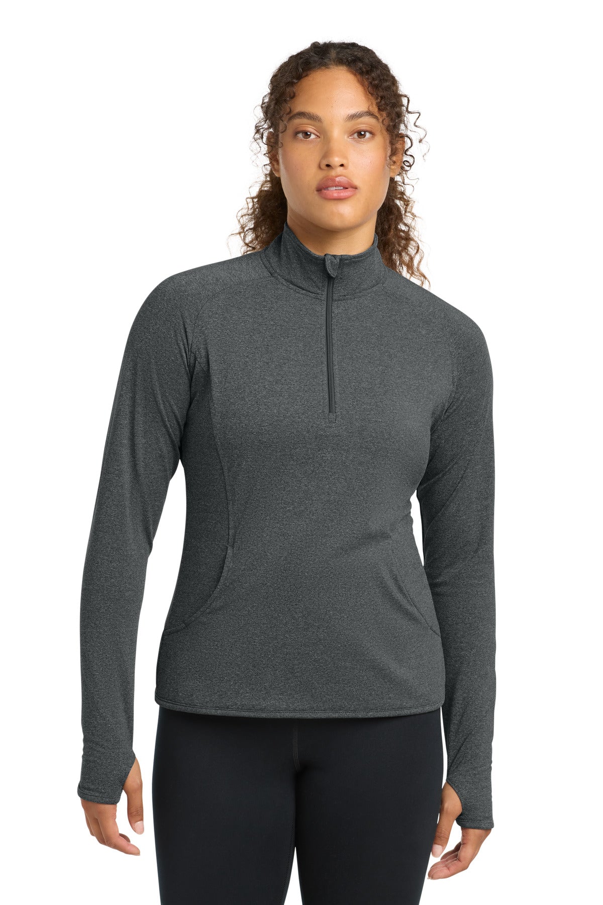 Custom logo Sport-Tek® Women's Sport-Wick® Stretch 1/4-Zip Pullover. LST850 in Charcoal Grey Heather