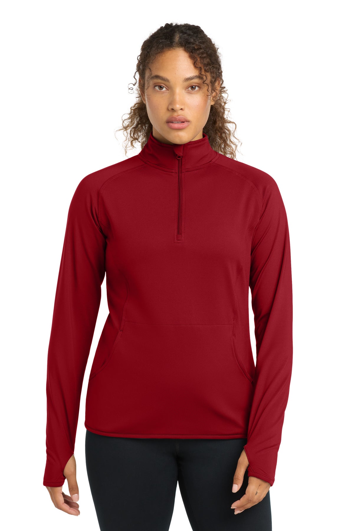Custom logo Sport-Tek® Women's Sport-Wick® Stretch 1/4-Zip Pullover. LST850 in Deep Red