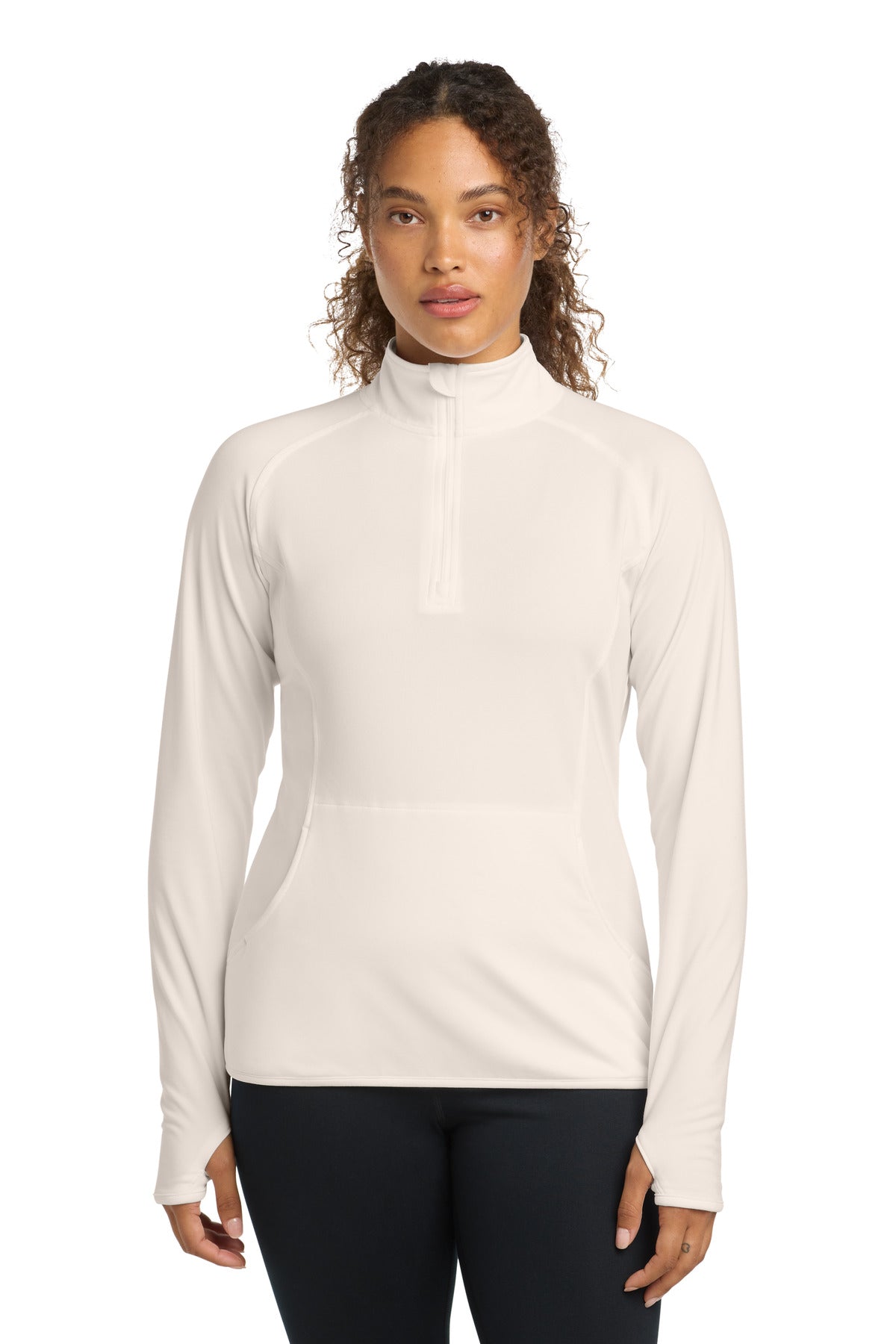 Custom logo Sport-Tek® Women's Sport-Wick® Stretch 1/4-Zip Pullover. LST850 in Ecru